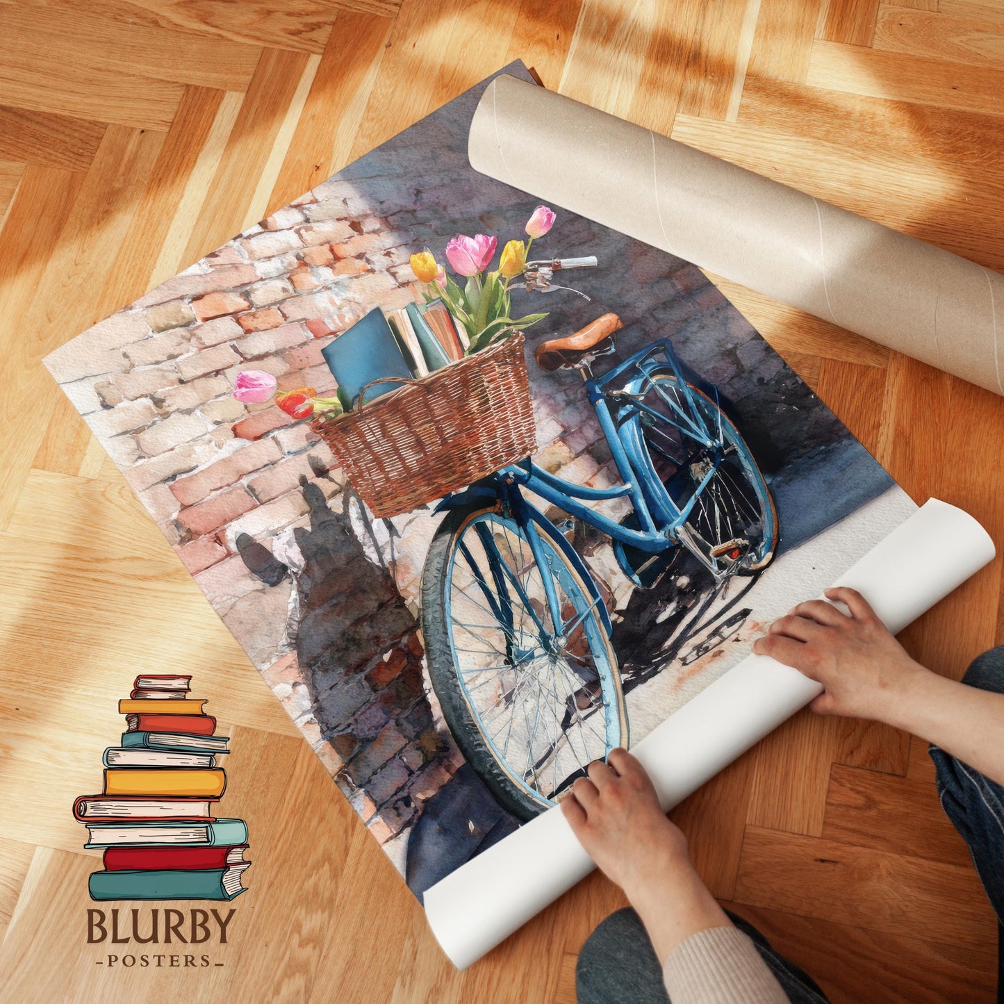 Vintage Bicycle Flower Basket Book Print | Cozy Wall Decor | Book Lover Gift | Book Nook Poster | Book Art | Aesthetic Room Art | Home Decor - Book Poster Art Print Decor Bookish