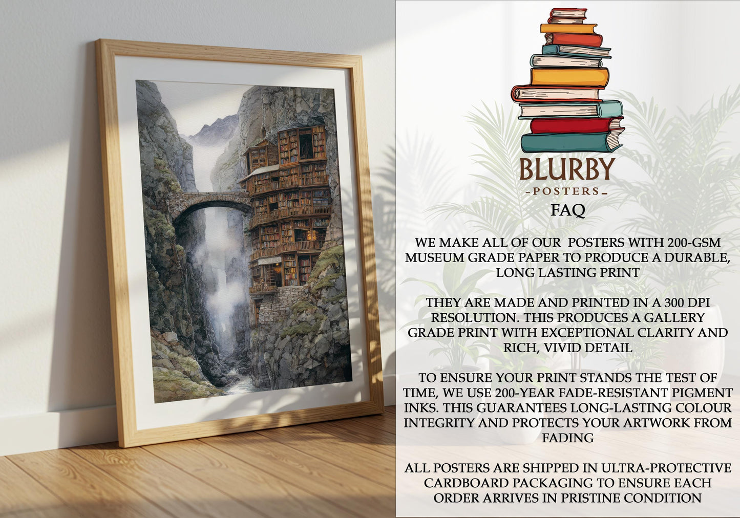 Fantasy Mountain Cliff Library Print | Cozy Wall Decor | Book Lover Gift | Book Nook Poster | Book Art | Aesthetic Room Art | Home Decor - Book Poster Art Print Decor Bookish