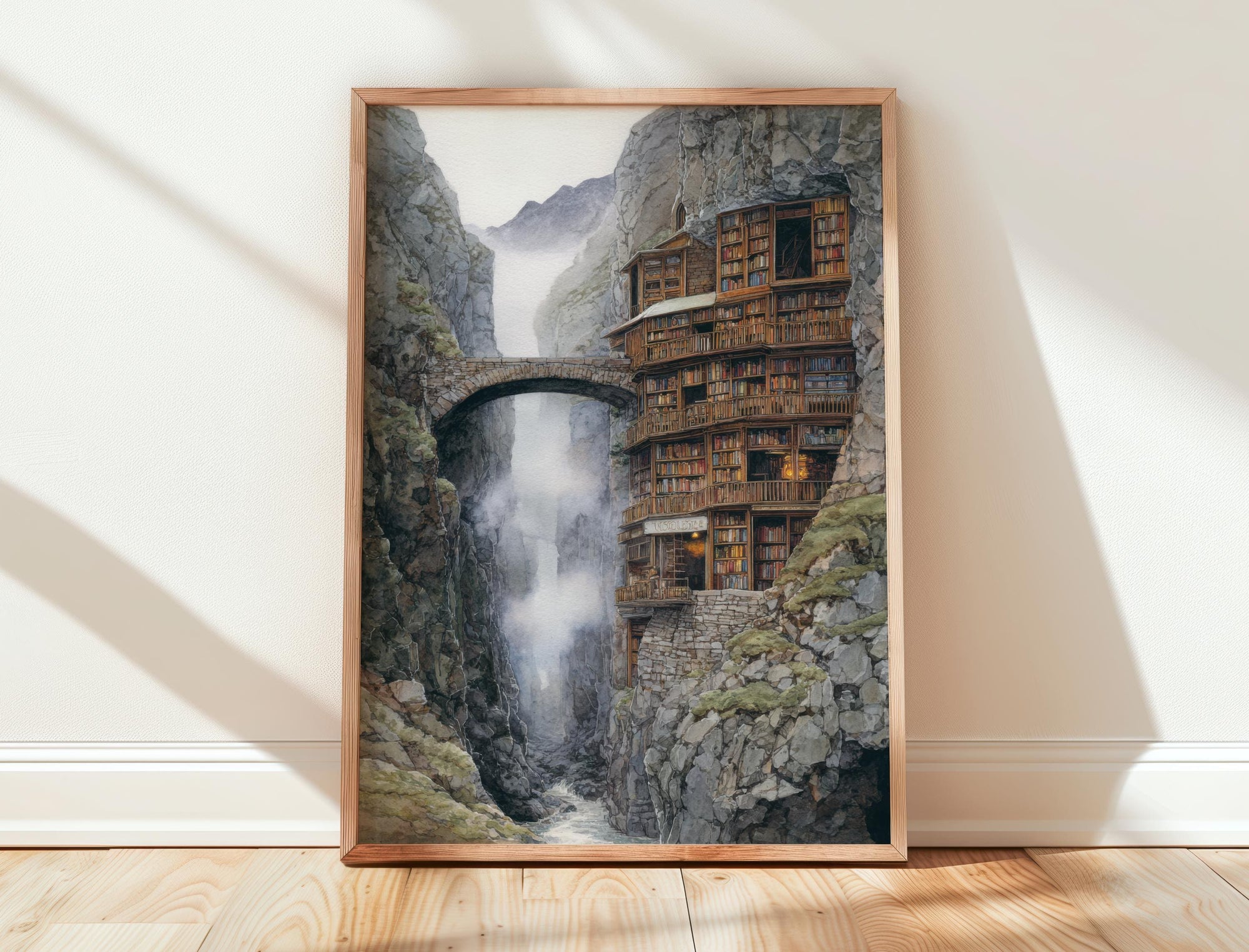 Fantasy Mountain Cliff Library Print | Cozy Wall Decor | Book Lover Gift | Book Nook Poster | Book Art | Aesthetic Room Art | Home Decor - Book Poster Art Print Decor Bookish