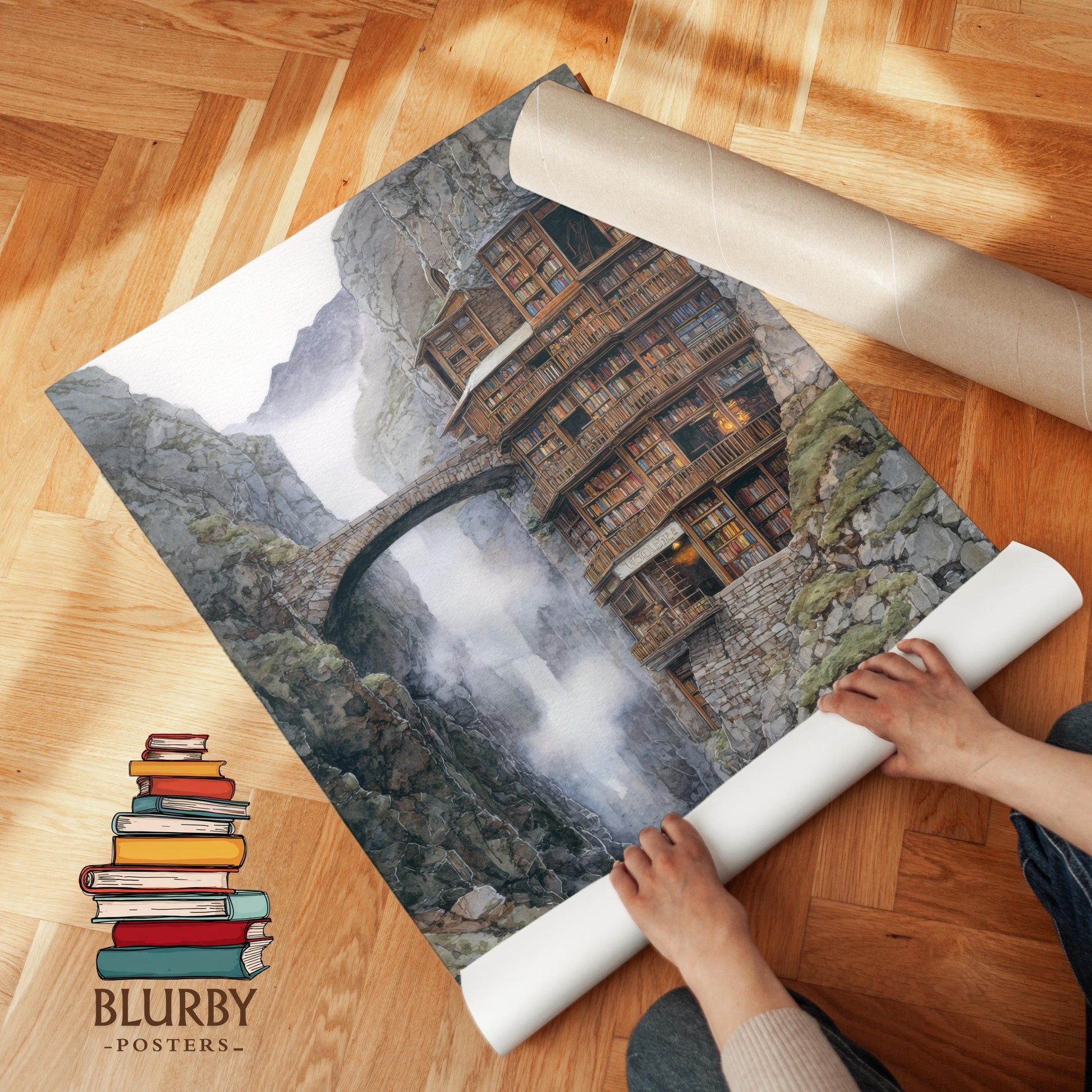 Fantasy Mountain Cliff Library Print | Cozy Wall Decor | Book Lover Gift | Book Nook Poster | Book Art | Aesthetic Room Art | Home Decor - Book Poster Art Print Decor Bookish