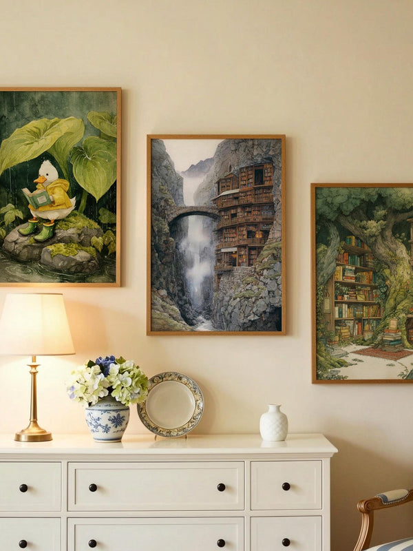 Fantasy Mountain Cliff Library Print | Cozy Wall Decor | Book Lover Gift | Book Nook Poster | Book Art | Aesthetic Room Art | Home Decor - Book Poster Art Print Decor Bookish