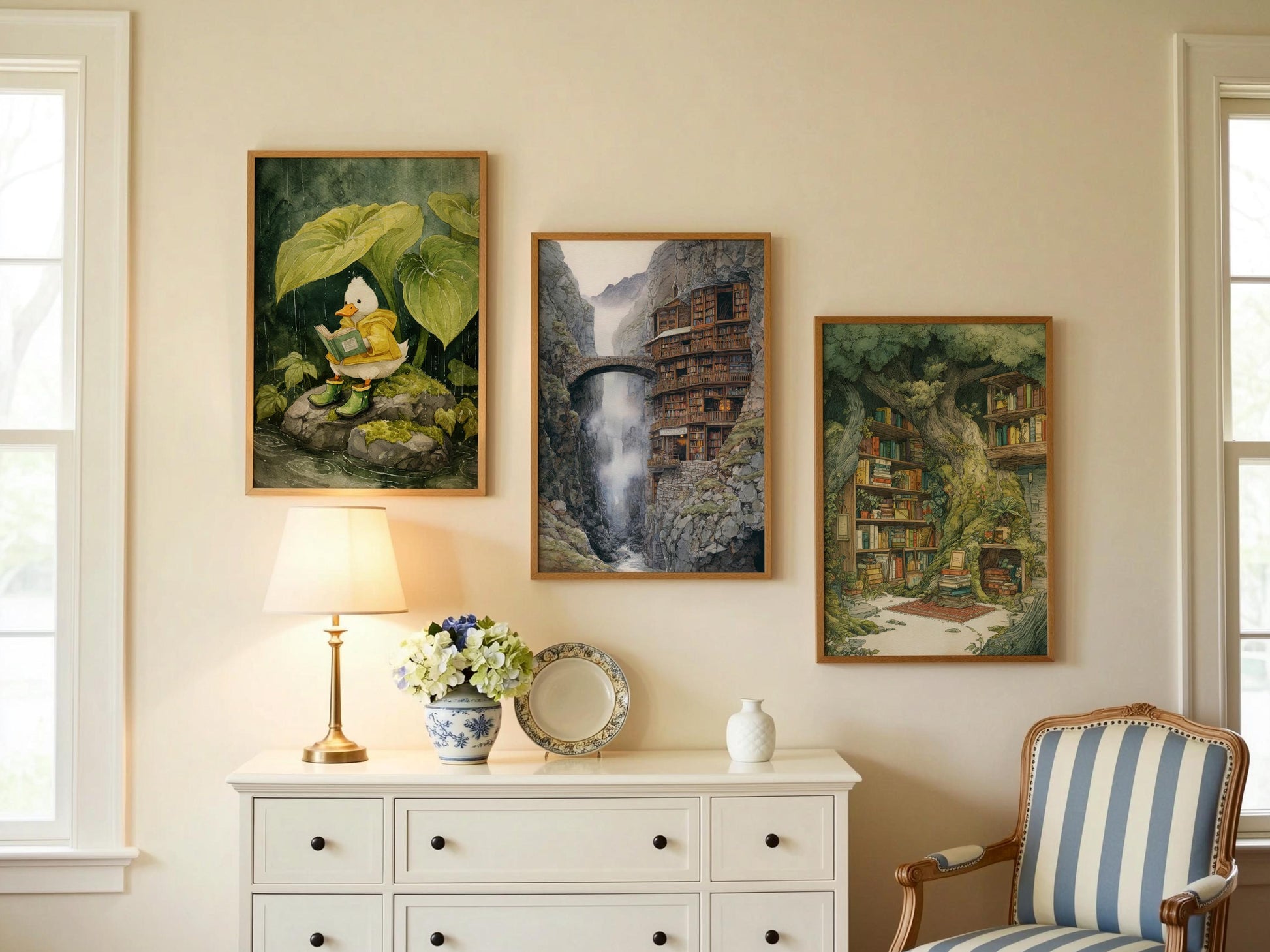 Fantasy Mountain Cliff Library Print | Cozy Wall Decor | Book Lover Gift | Book Nook Poster | Book Art | Aesthetic Room Art | Home Decor - Book Poster Art Print Decor Bookish