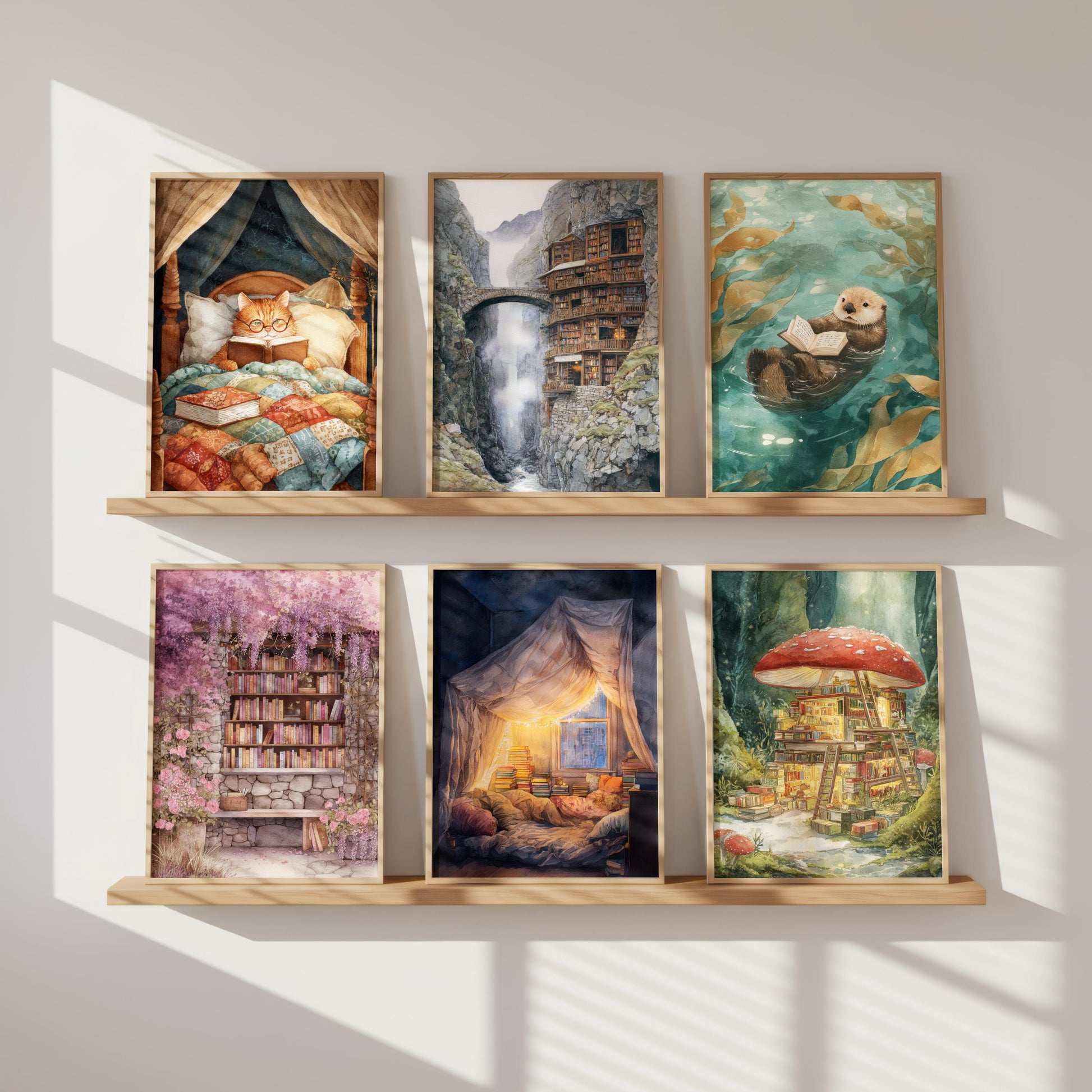 Fantasy Mountain Cliff Library Print | Cozy Wall Decor | Book Lover Gift | Book Nook Poster | Book Art | Aesthetic Room Art | Home Decor - Book Poster Art Print Decor Bookish