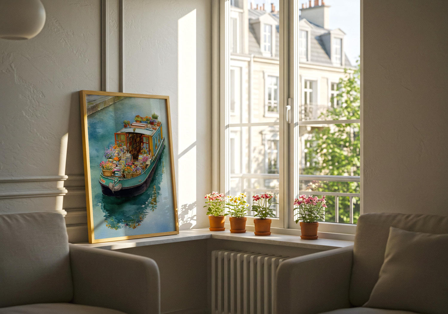 Teal Floating Garden Book Boat Print | Cozy Wall Decor | Book Lover Gift | Book Nook Poster | Book Art | Aesthetic Room Art | Home Decor - Book Poster Art Print Decor Bookish