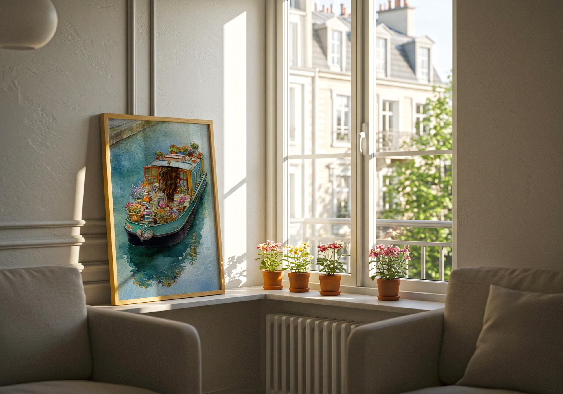 Teal Floating Garden Book Boat Print | Cozy Wall Decor | Book Lover Gift | Book Nook Poster | Book Art | Aesthetic Room Art | Home Decor - Book Poster Art Print Decor Bookish