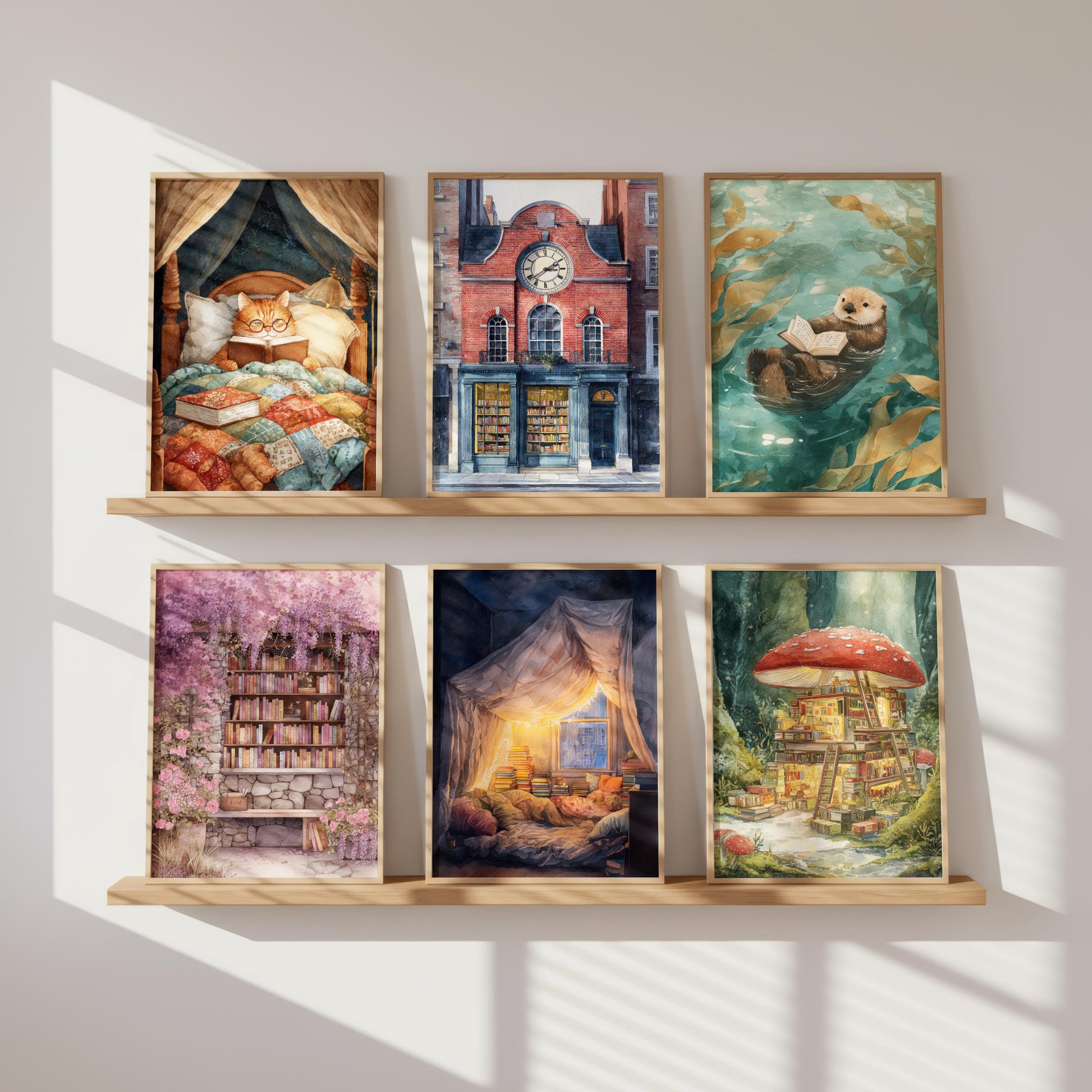 Vintage London Clock Library Print | Cozy Wall Decor | Book Lover Gift | Book Nook Poster | Book Art | Aesthetic Room Art | Home Decor - Book Poster Art Print Decor Bookish