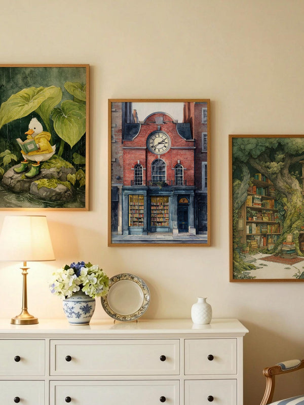 Vintage London Clock Library Print | Cozy Wall Decor | Book Lover Gift | Book Nook Poster | Book Art | Aesthetic Room Art | Home Decor - Book Poster Art Print Decor Bookish