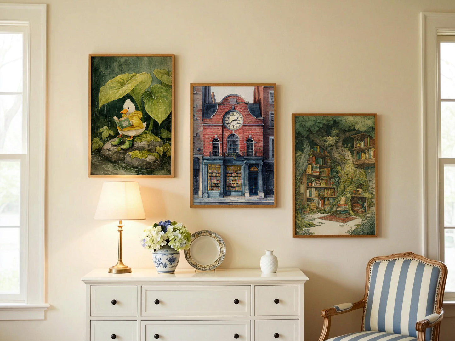 Vintage London Clock Library Print | Cozy Wall Decor | Book Lover Gift | Book Nook Poster | Book Art | Aesthetic Room Art | Home Decor - Book Poster Art Print Decor Bookish