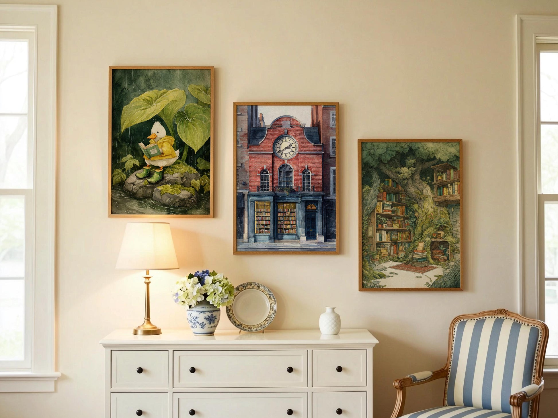 Vintage London Clock Library Print | Cozy Wall Decor | Book Lover Gift | Book Nook Poster | Book Art | Aesthetic Room Art | Home Decor - Book Poster Art Print Decor Bookish