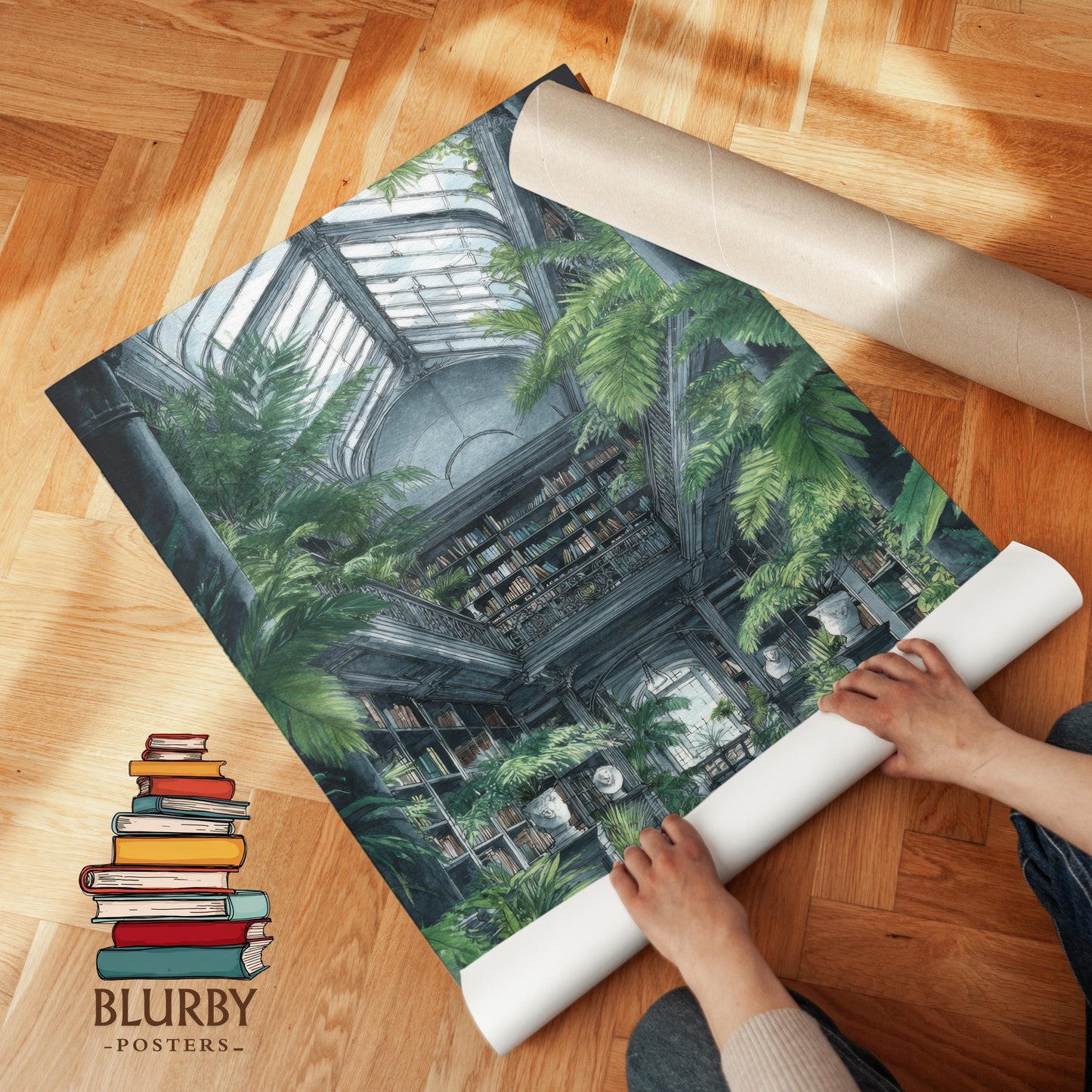 Lush Conservatory Jungle Library Print | Cozy Wall Decor | Book Lover Gift | Book Nook Poster | Book Art | Aesthetic Room Art | Home Decor - Book Poster Art Print Decor Bookish