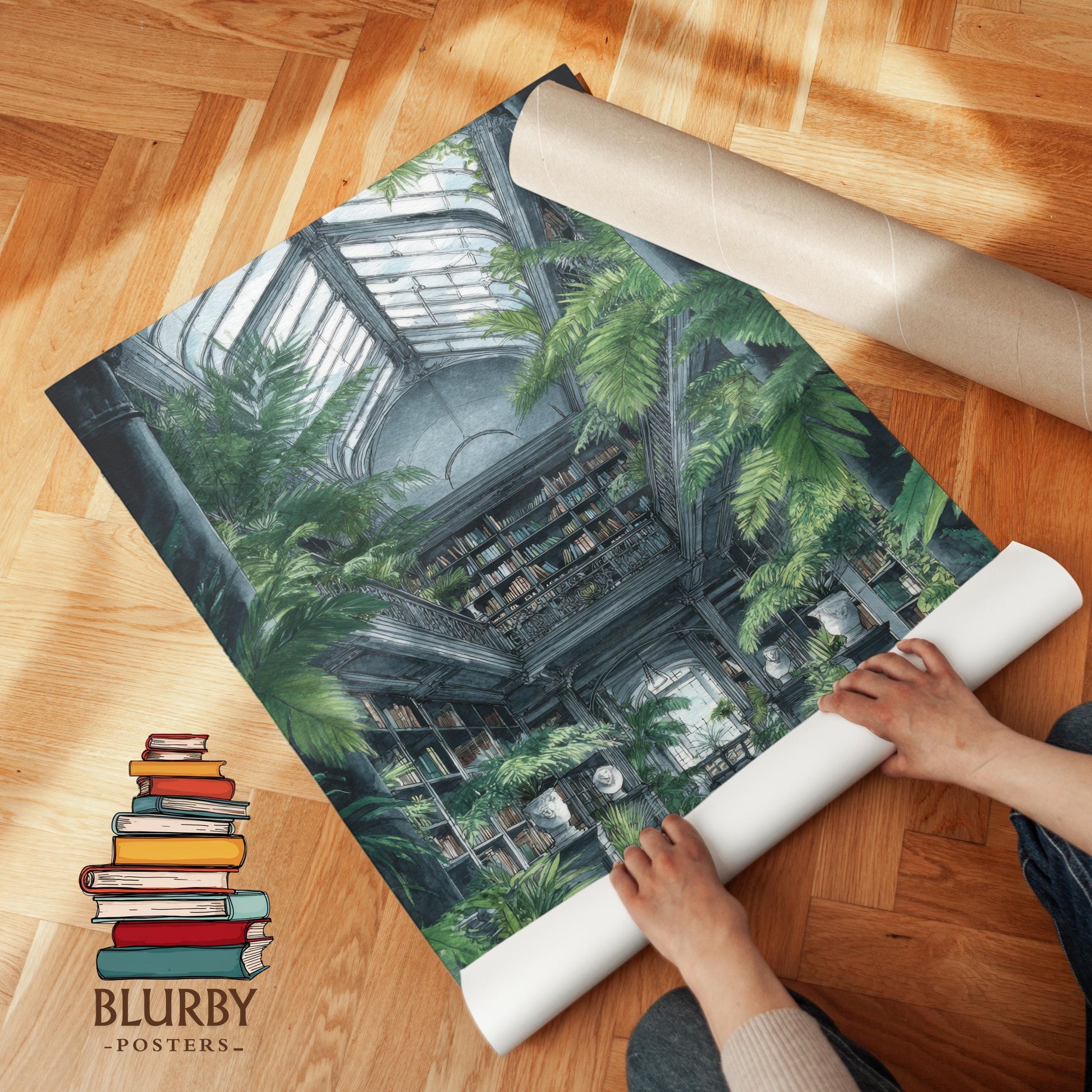 Lush Conservatory Jungle Library Print | Cozy Wall Decor | Book Lover Gift | Book Nook Poster | Book Art | Aesthetic Room Art | Home Decor - Book Poster Art Print Decor Bookish