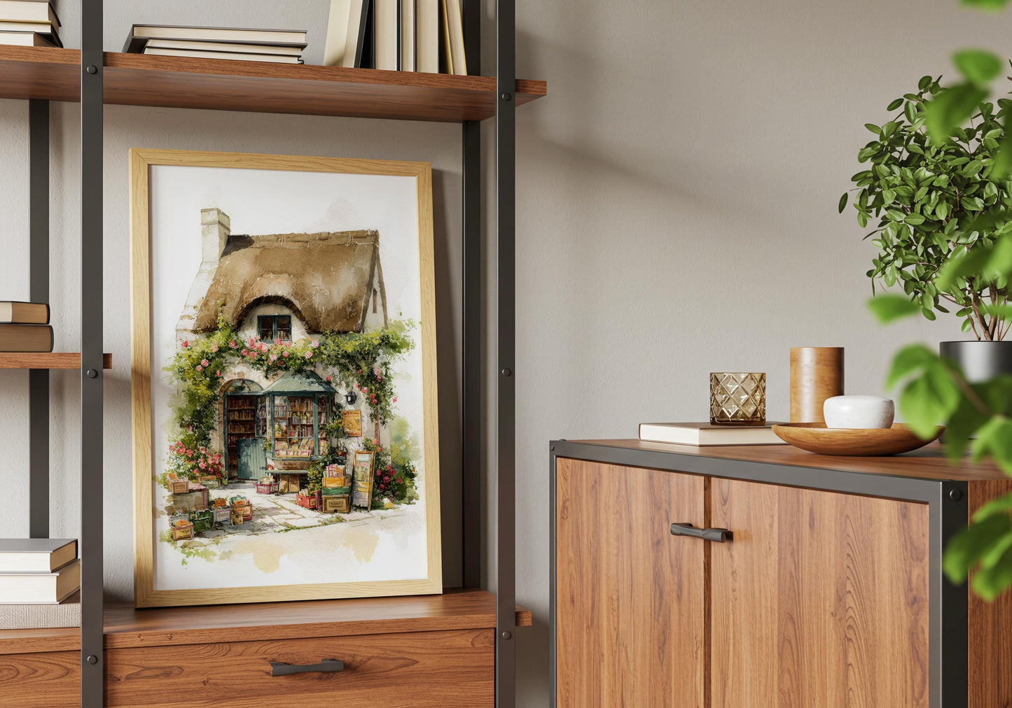 Thatched Roof Cottage Bookshop Print | Cozy Wall Decor | Book Lover Gift | Book Nook Poster | Book Art | Aesthetic Room Art | Home Decor - Book Poster Art Print Decor Bookish