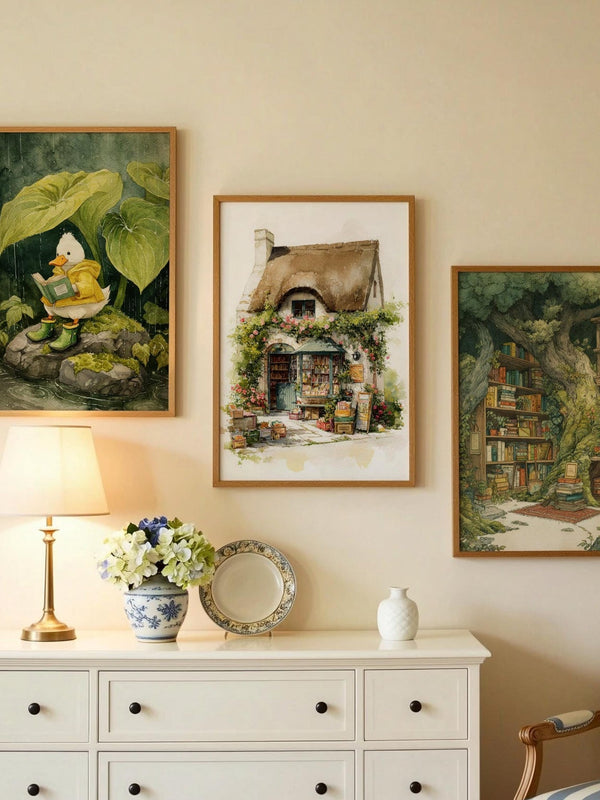 Thatched Roof Cottage Bookshop Print | Cozy Wall Decor | Book Lover Gift | Book Nook Poster | Book Art | Aesthetic Room Art | Home Decor - Book Poster Art Print Decor Bookish