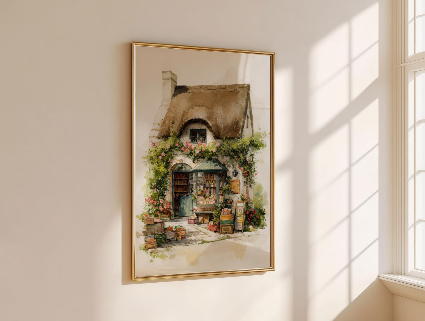Thatched Roof Cottage Bookshop Print | Cozy Wall Decor | Book Lover Gift | Book Nook Poster | Book Art | Aesthetic Room Art | Home Decor - Book Poster Art Print Decor Bookish