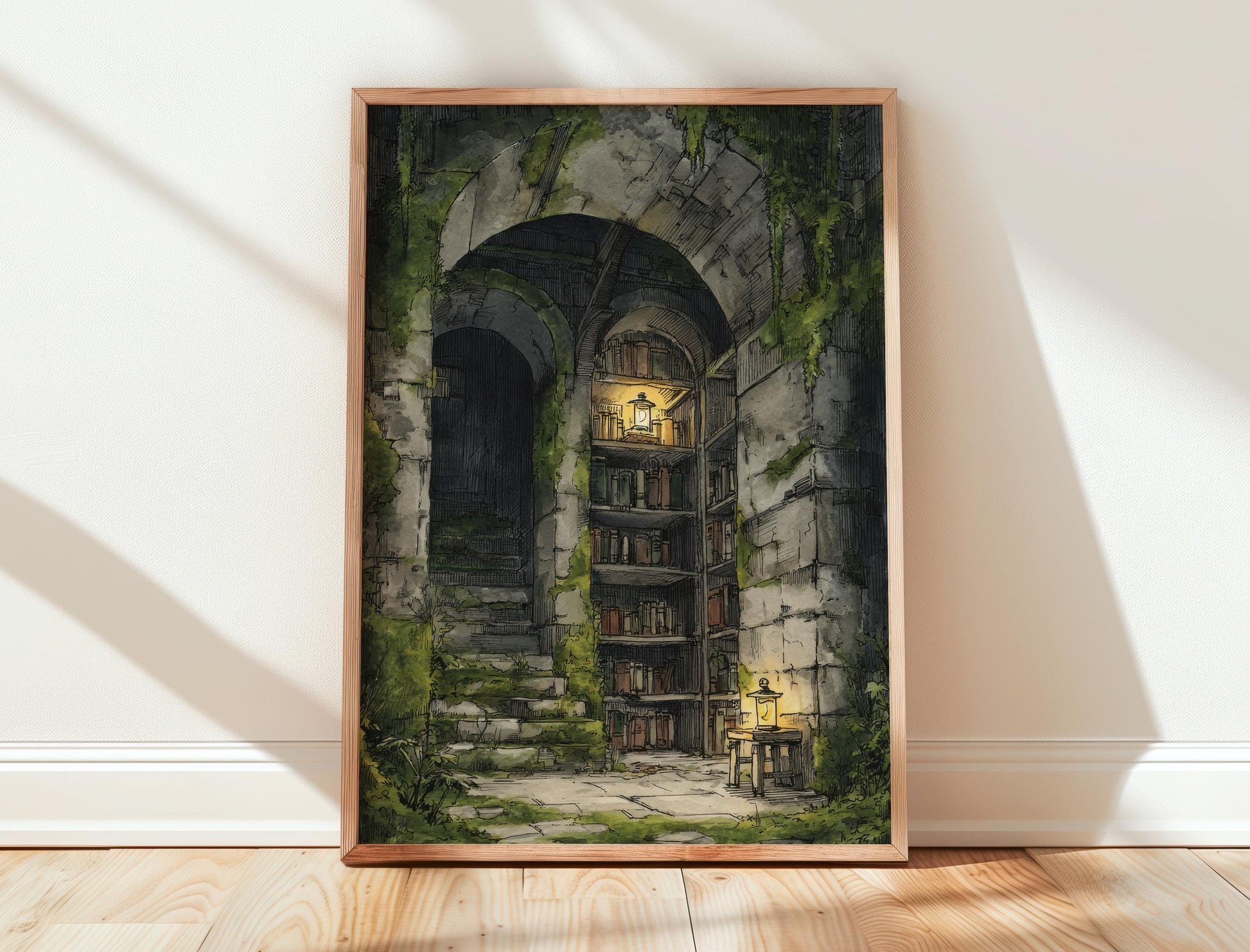 Dark Academia Hidden Stone Library Print | Cozy Wall Decor | Book Lover Gift | Book Nook Poster | Book Art | Aesthetic Room Art | Home Decor - Book Poster Art Print Decor Bookish
