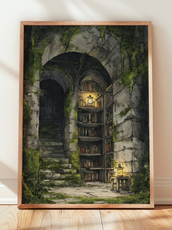 Dark Academia Hidden Stone Library Print | Cozy Wall Decor | Book Lover Gift | Book Nook Poster | Book Art | Aesthetic Room Art | Home Decor - Book Poster Art Print Decor Bookish
