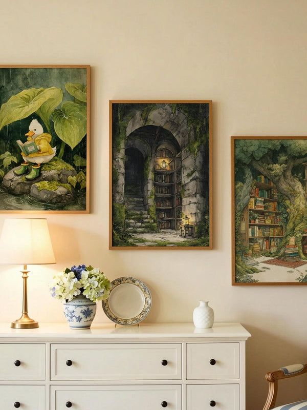 Dark Academia Hidden Stone Library Print | Cozy Wall Decor | Book Lover Gift | Book Nook Poster | Book Art | Aesthetic Room Art | Home Decor - Book Poster Art Print Decor Bookish