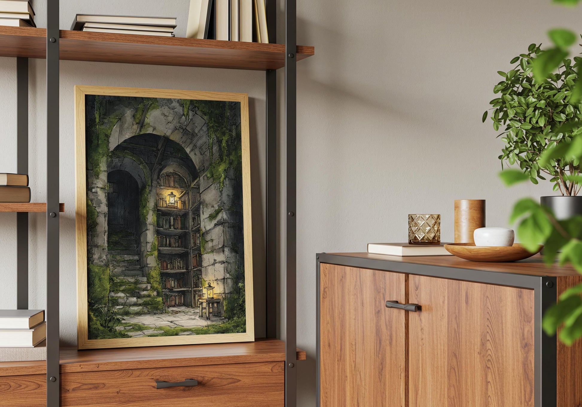 Dark Academia Hidden Stone Library Print | Cozy Wall Decor | Book Lover Gift | Book Nook Poster | Book Art | Aesthetic Room Art | Home Decor - Book Poster Art Print Decor Bookish