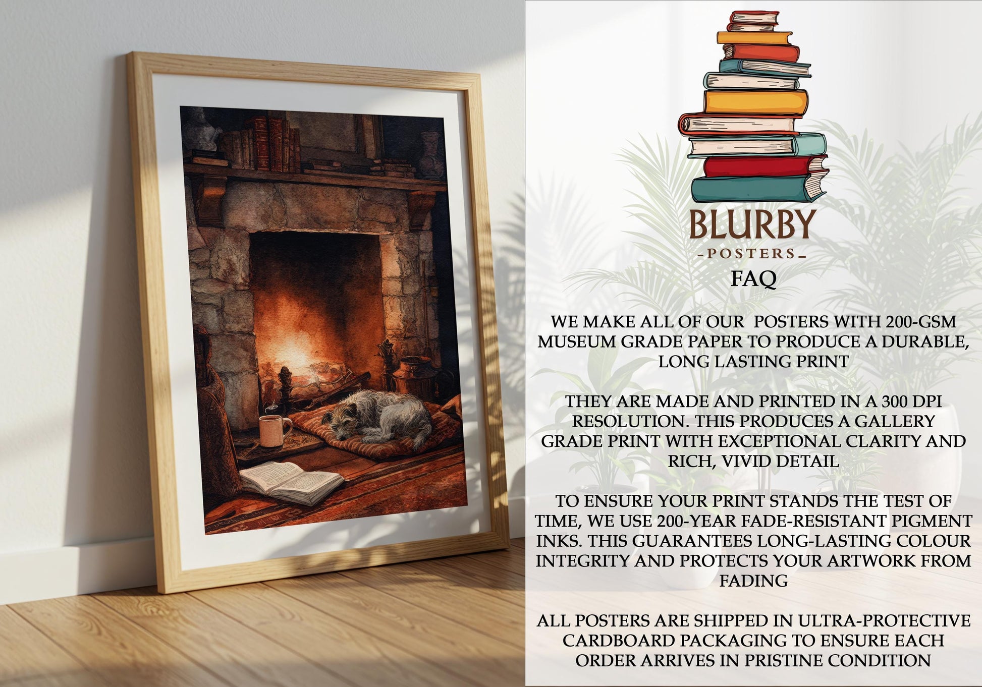 Cosy Dog by Fireplace Print | Cozy Wall Decor | Book Lover Gift | Book Nook Poster | Book Art | Aesthetic Room Art | Reader Home Decor - Book Poster Art Print Decor Bookish
