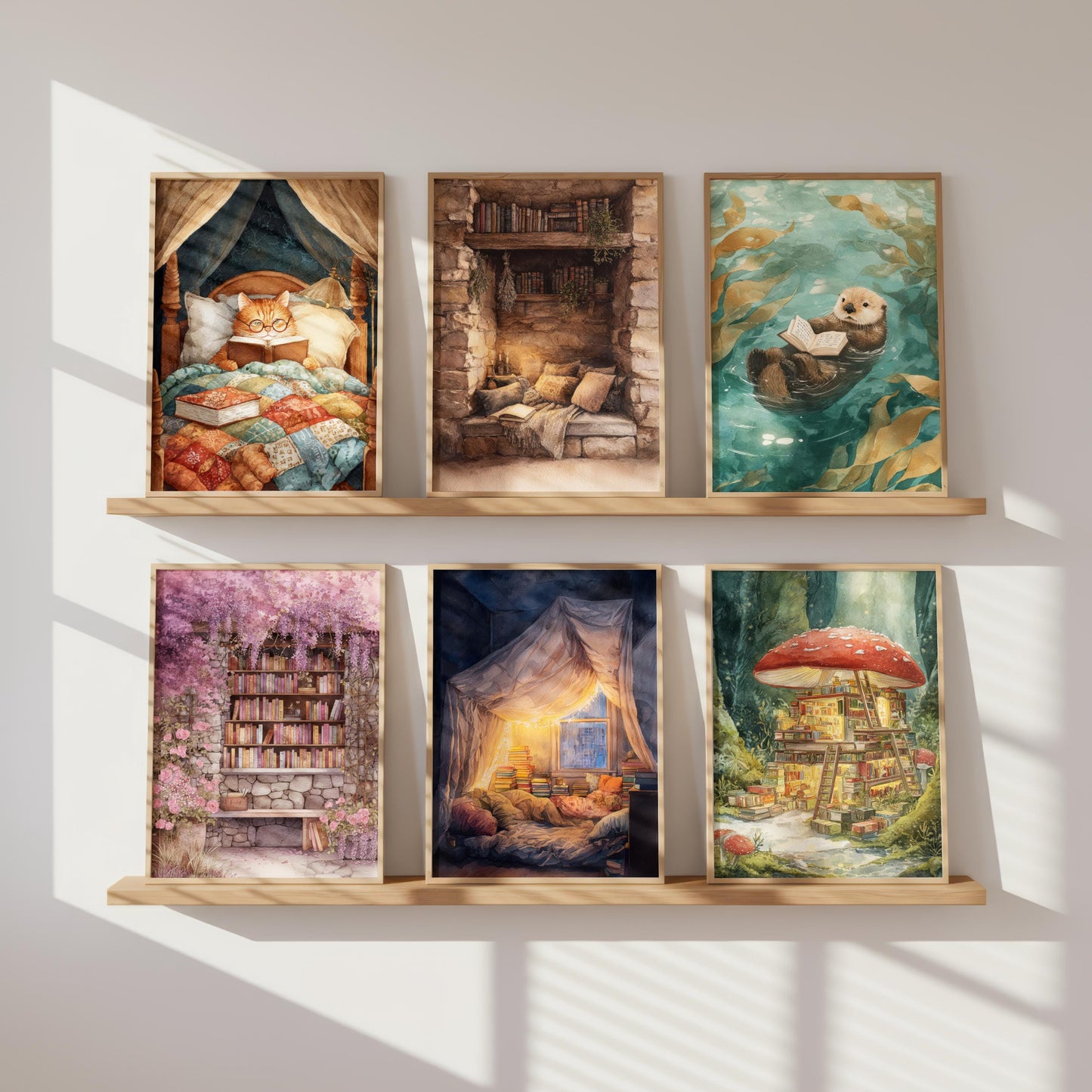 Cosy Stone Wall Reading Nook Print | Cozy Wall Decor | Book Lover Gift | Book Nook Poster | Book Art | Aesthetic Room Art | Reader Home Art - Book Poster Art Print Decor Bookish