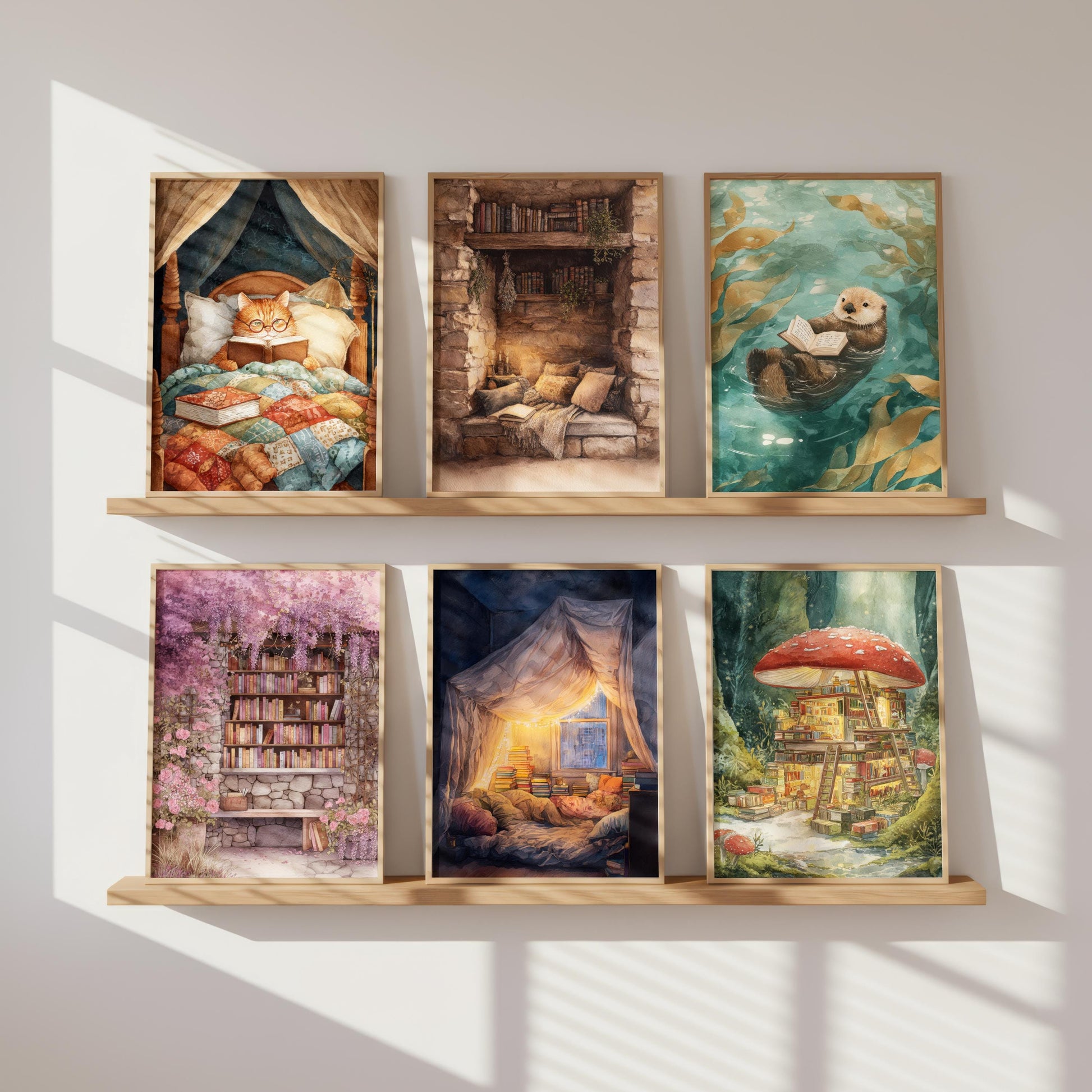 Cosy Stone Wall Reading Nook Print | Cozy Wall Decor | Book Lover Gift | Book Nook Poster | Book Art | Aesthetic Room Art | Reader Home Art - Book Poster Art Print Decor Bookish