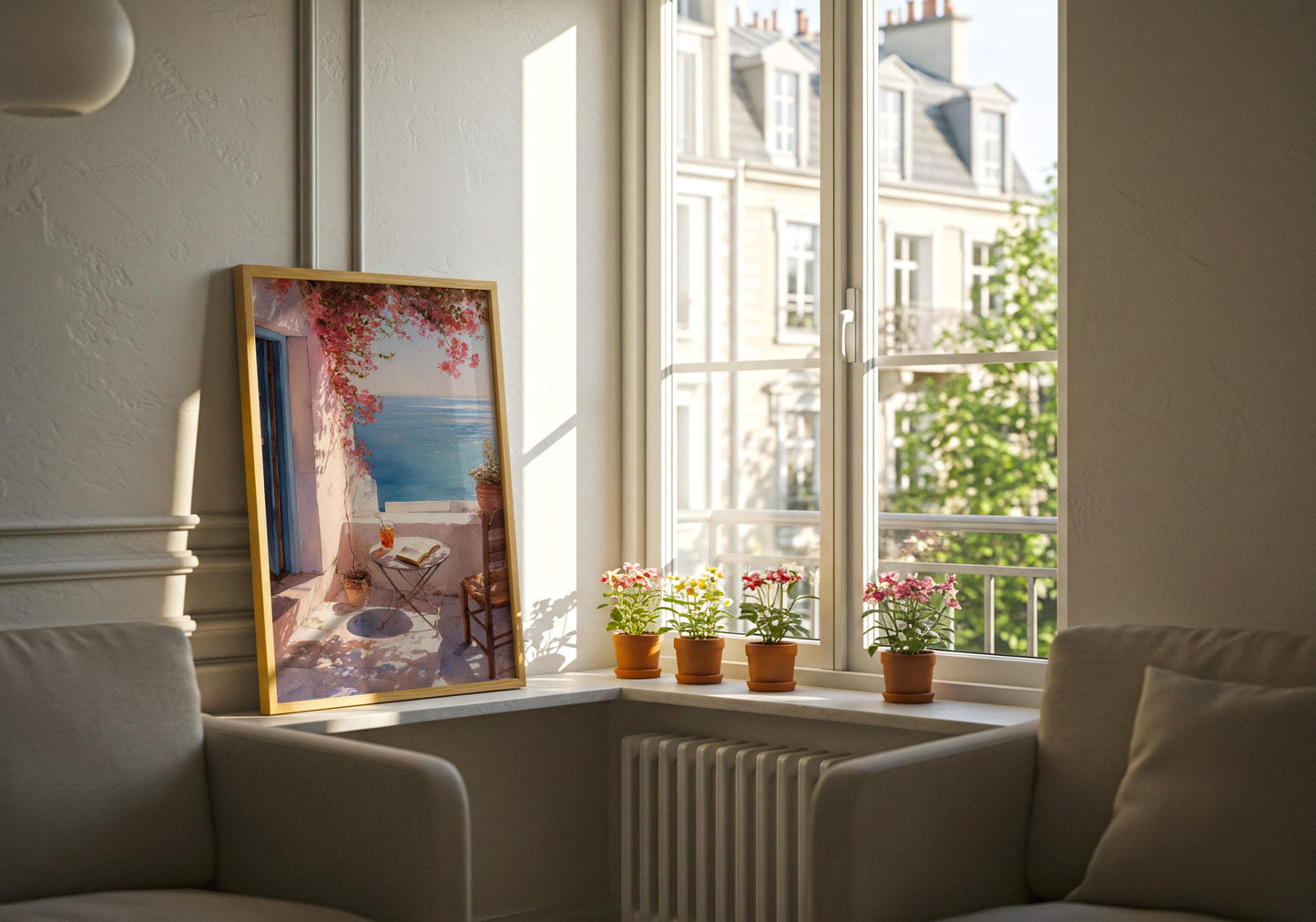 Mediterranean Sea View Balcony Print | Cozy Wall Decor | Book Lover Gift | Book Nook Poster | Book Art | Aesthetic Room Art | Reader Art - Book Poster Art Print Decor Bookish