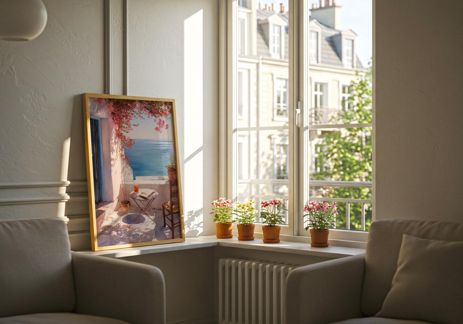 Mediterranean Sea View Balcony Print | Cozy Wall Decor | Book Lover Gift | Book Nook Poster | Book Art | Aesthetic Room Art | Reader Art - Book Poster Art Print Decor Bookish