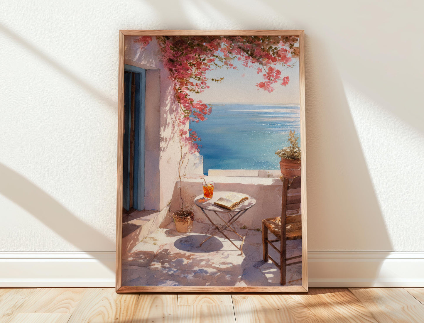Mediterranean Sea View Balcony Print | Cozy Wall Decor | Book Lover Gift | Book Nook Poster | Book Art | Aesthetic Room Art | Reader Art - Book Poster Art Print Decor Bookish