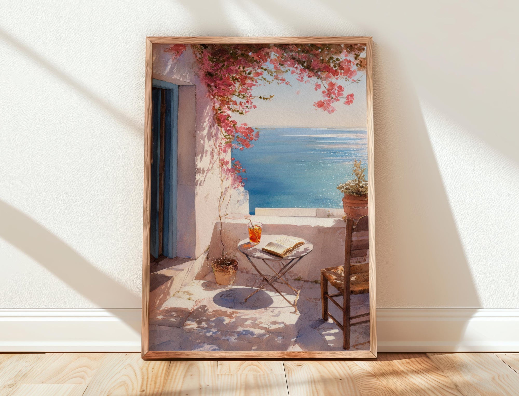 Mediterranean Sea View Balcony Print | Cozy Wall Decor | Book Lover Gift | Book Nook Poster | Book Art | Aesthetic Room Art | Reader Art - Book Poster Art Print Decor Bookish