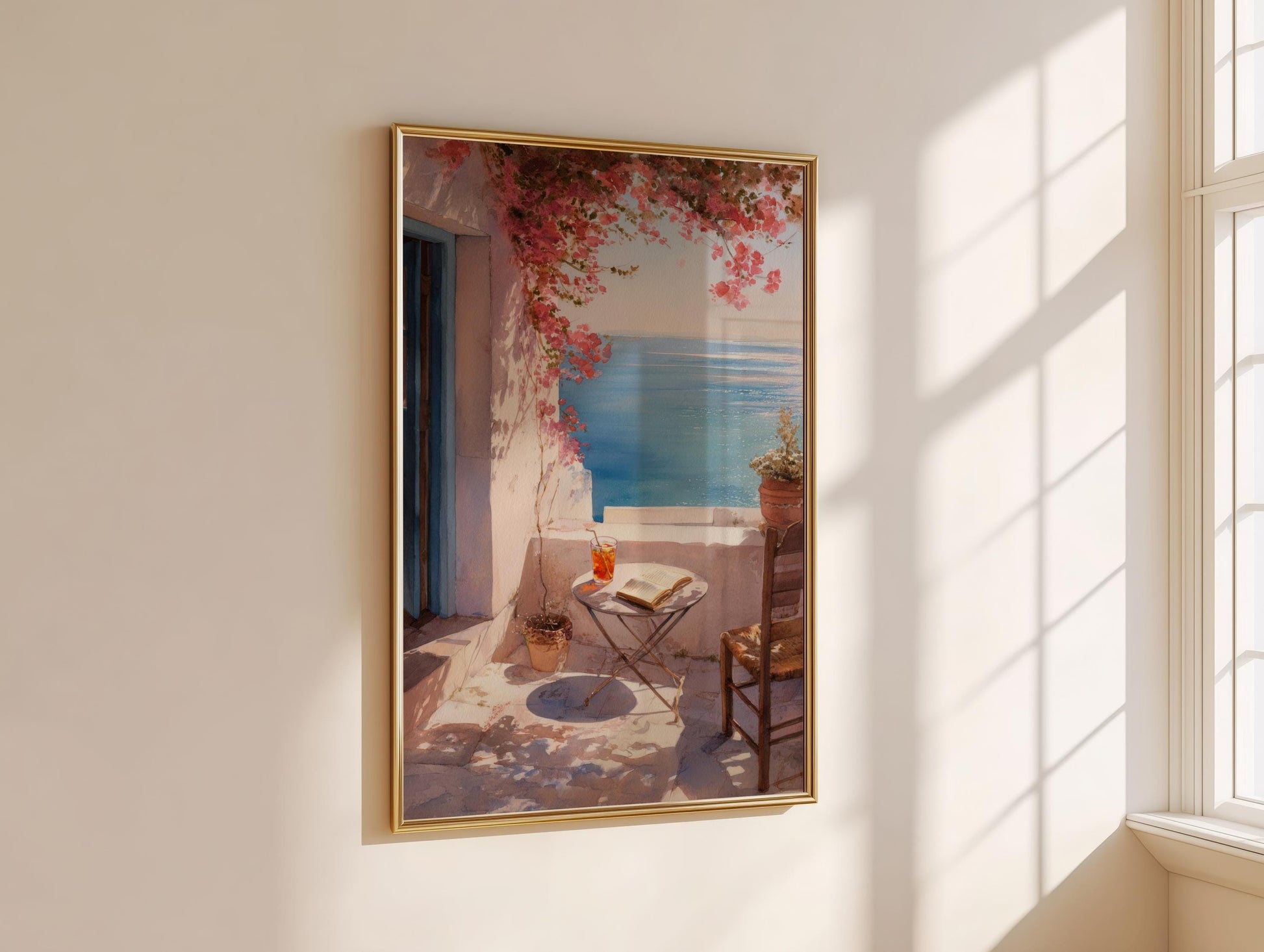 Mediterranean Sea View Balcony Print | Cozy Wall Decor | Book Lover Gift | Book Nook Poster | Book Art | Aesthetic Room Art | Reader Art - Book Poster Art Print Decor Bookish