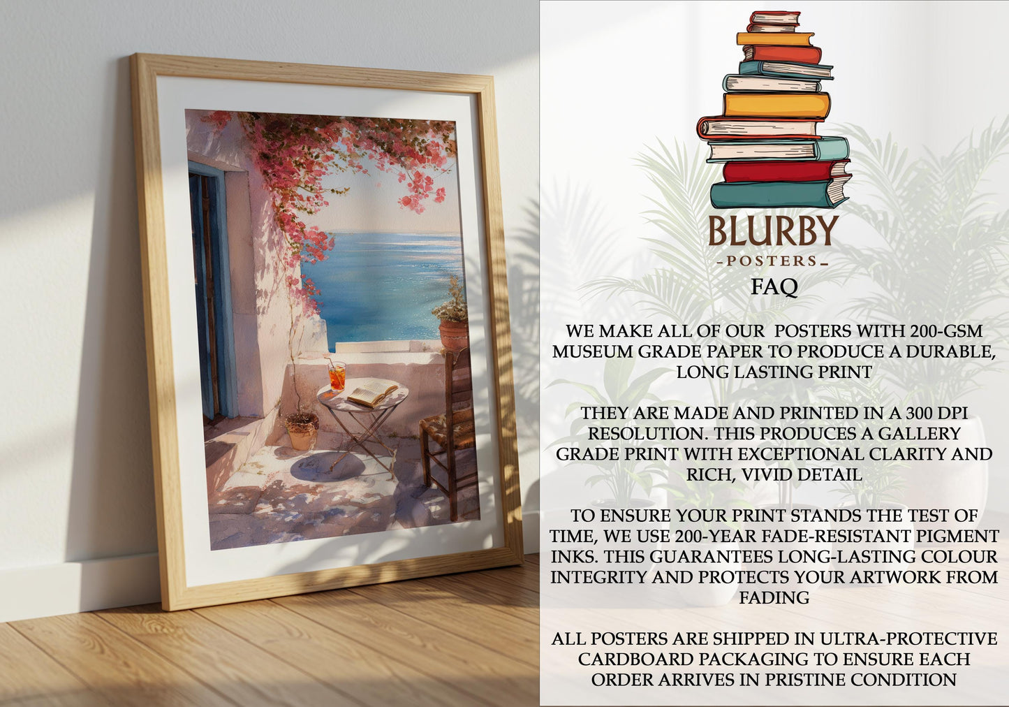 Mediterranean Sea View Balcony Print | Cozy Wall Decor | Book Lover Gift | Book Nook Poster | Book Art | Aesthetic Room Art | Reader Art - Book Poster Art Print Decor Bookish