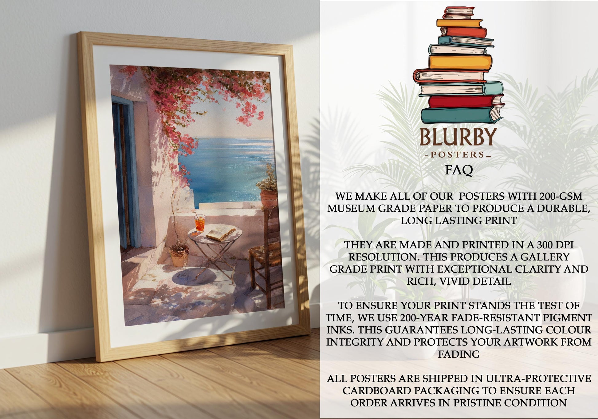 Mediterranean Sea View Balcony Print | Cozy Wall Decor | Book Lover Gift | Book Nook Poster | Book Art | Aesthetic Room Art | Reader Art - Book Poster Art Print Decor Bookish