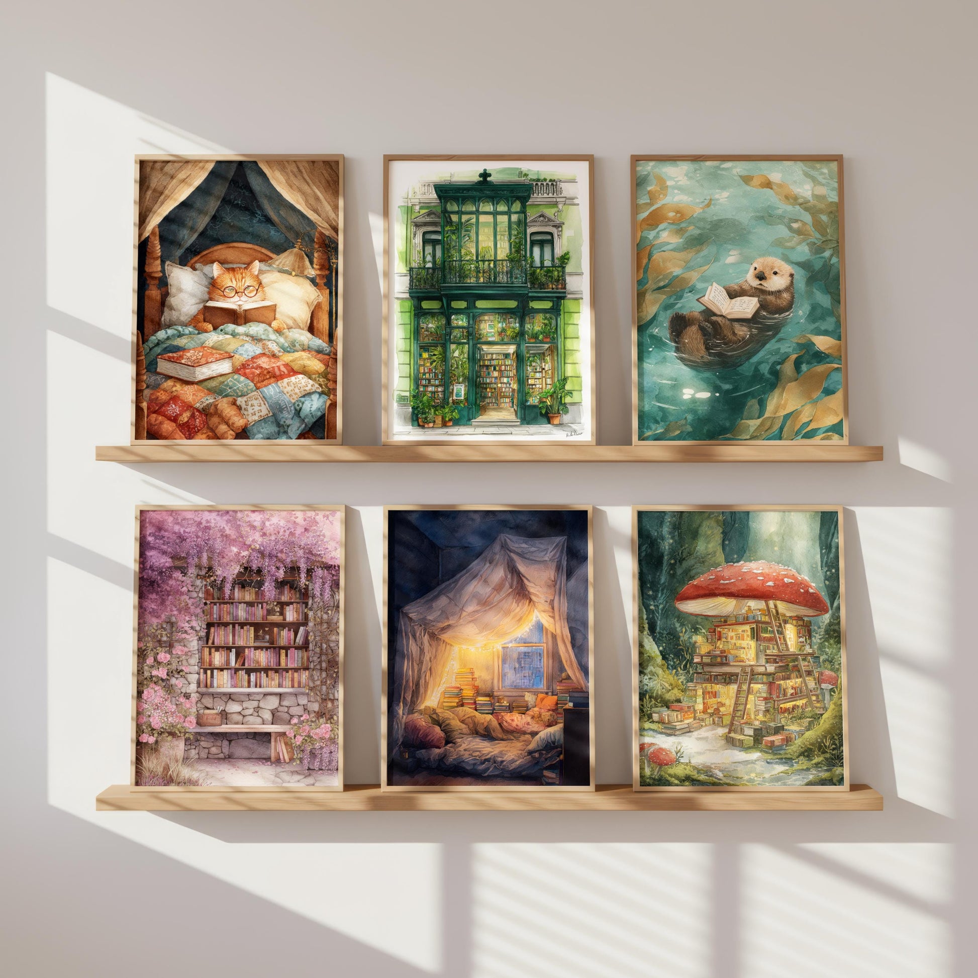 Emerald Green Conservatory Bookshop Print | Cozy Wall Decor | Book Lover Gift | Book Nook Poster | Book Art | Aesthetic Room | Reader Art - Book Poster Art Print Decor Bookish
