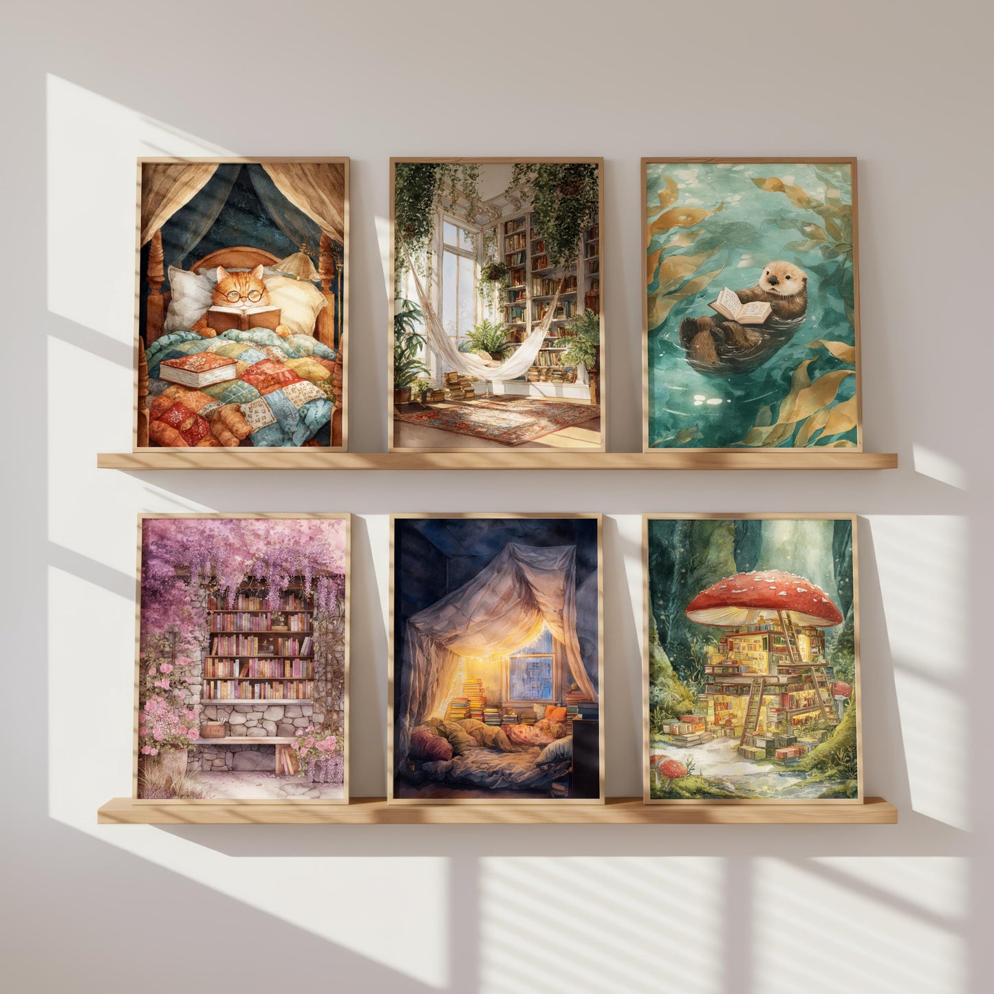 Indoor Library Hammock Print | Cozy Wall Decor | Book Lover Gift | Book Nook Poster | Book Wall Artwork | Aesthetic Room | Reader Home Decor - Book Poster Art Print Decor Bookish