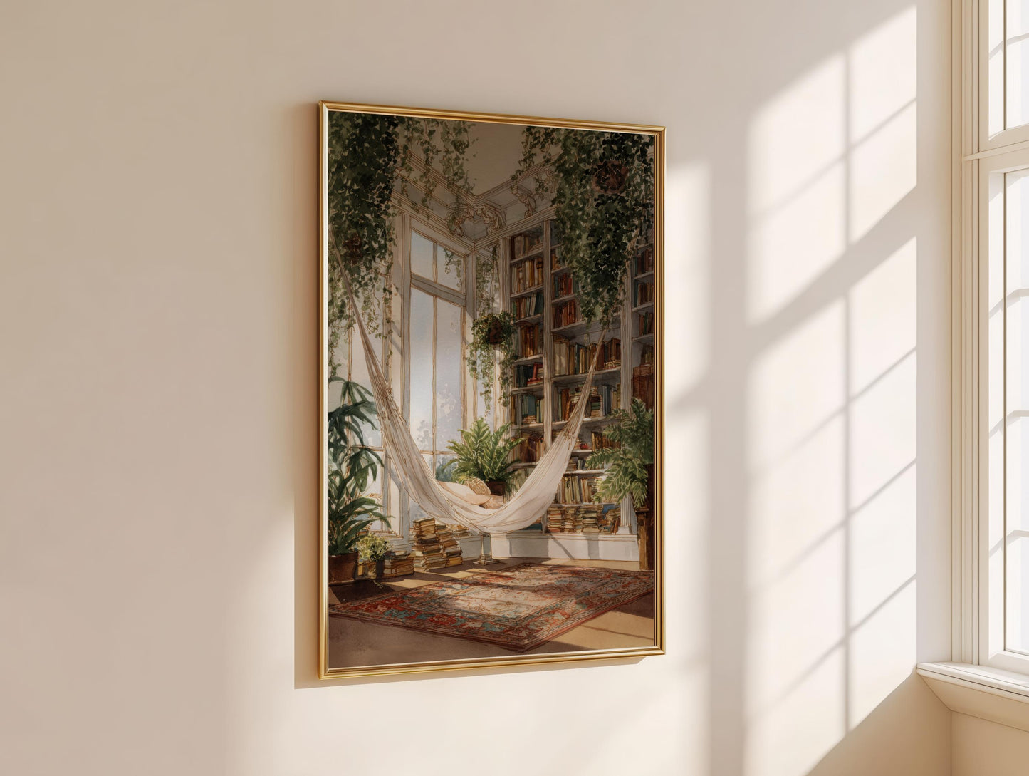 Indoor Library Hammock Print | Cozy Wall Decor | Book Lover Gift | Book Nook Poster | Book Wall Artwork | Aesthetic Room | Reader Home Decor - Book Poster Art Print Decor Bookish
