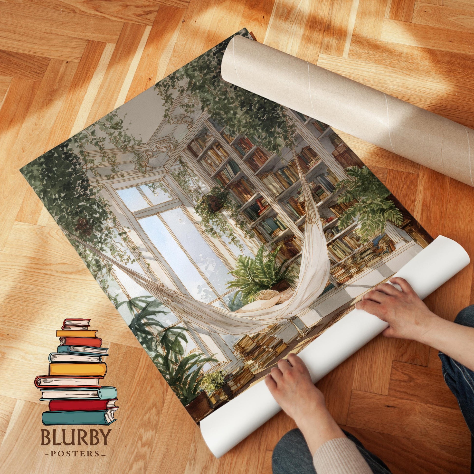 Indoor Library Hammock Print | Cozy Wall Decor | Book Lover Gift | Book Nook Poster | Book Wall Artwork | Aesthetic Room | Reader Home Decor - Book Poster Art Print Decor Bookish