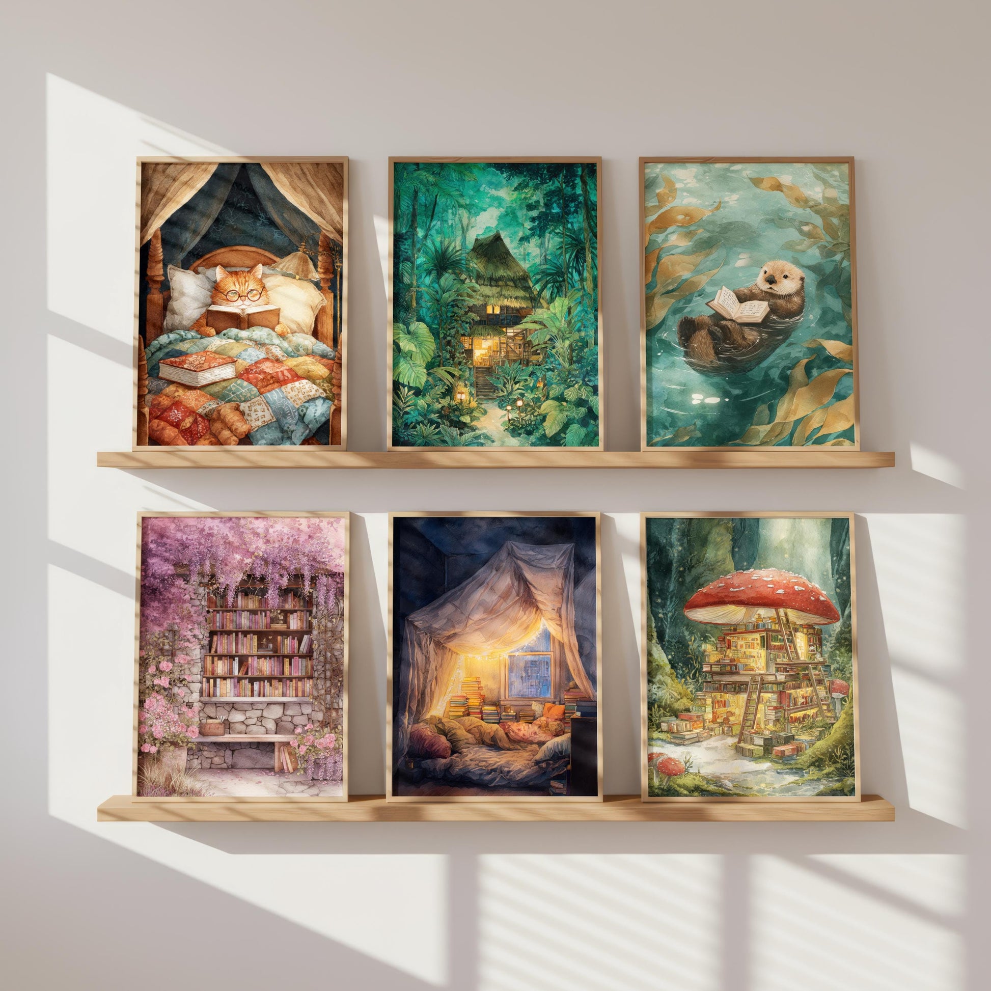 Tropical Jungle Treehouse Print | Cozy Wall Decor | Book Lover Gift | Book Nook Poster | Book Wall Art | Aesthetic Room | Reader Home Decor - Book Poster Art Print Decor Bookish
