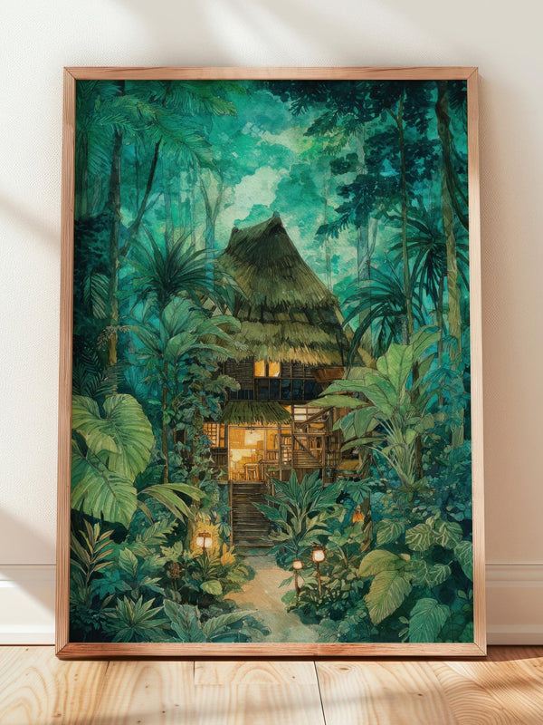 Tropical Jungle Treehouse Print | Cozy Wall Decor | Book Lover Gift | Book Nook Poster | Book Wall Art | Aesthetic Room | Reader Home Decor - Book Poster Art Print Decor Bookish
