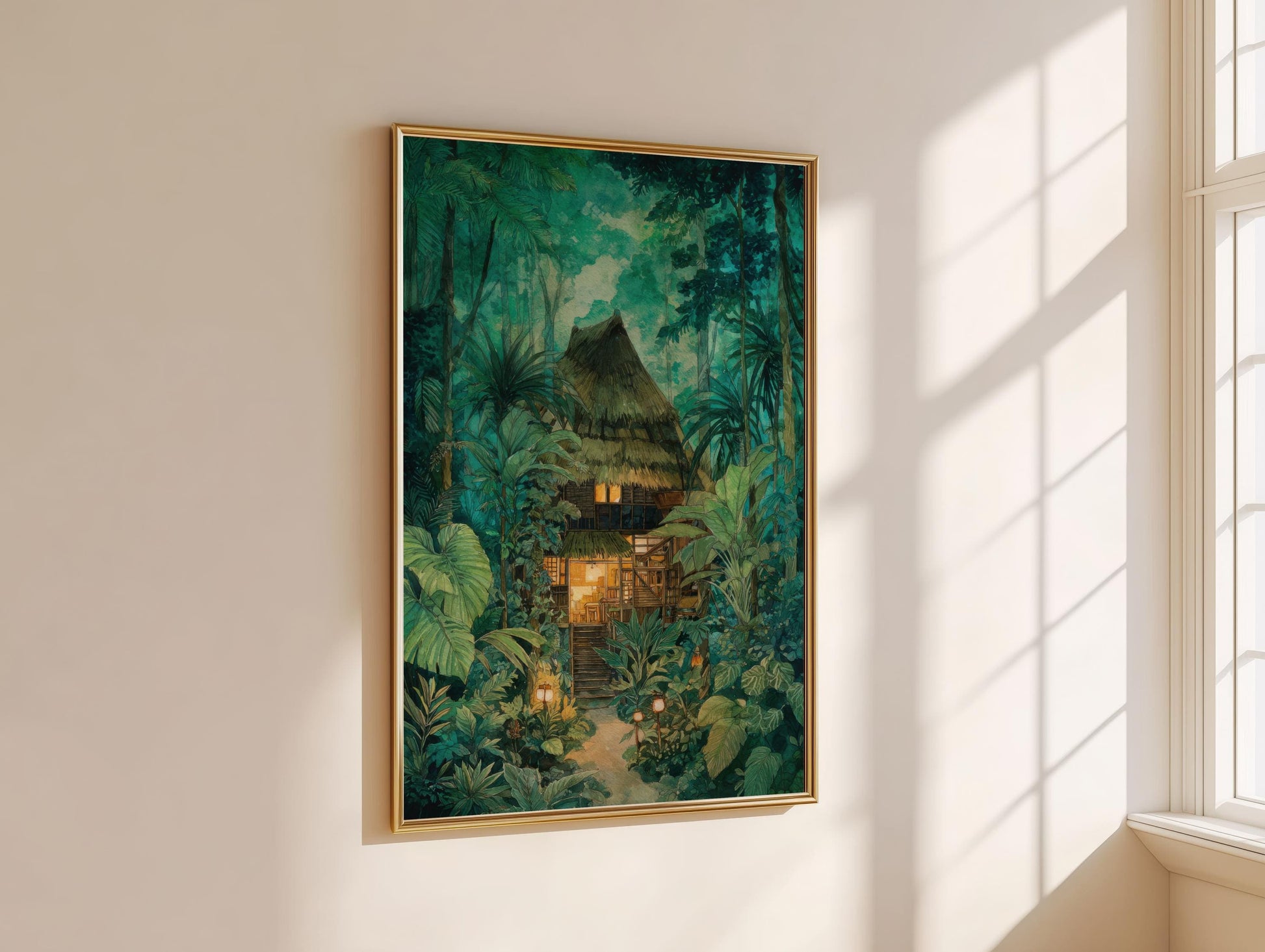 Tropical Jungle Treehouse Print | Cozy Wall Decor | Book Lover Gift | Book Nook Poster | Book Wall Art | Aesthetic Room | Reader Home Decor - Book Poster Art Print Decor Bookish