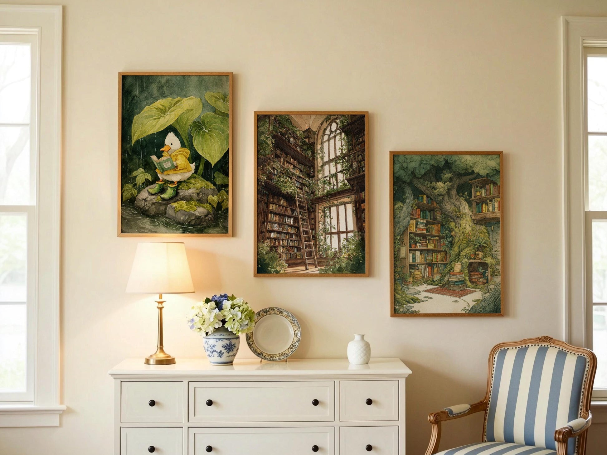 Cathedral Window Library Print | Cozy Wall Decor | Book Lover Gift | Book Nook Poster | Book Wall Art | Aesthetic Room | Reader Home Decor - Book Poster Art Print Decor Bookish