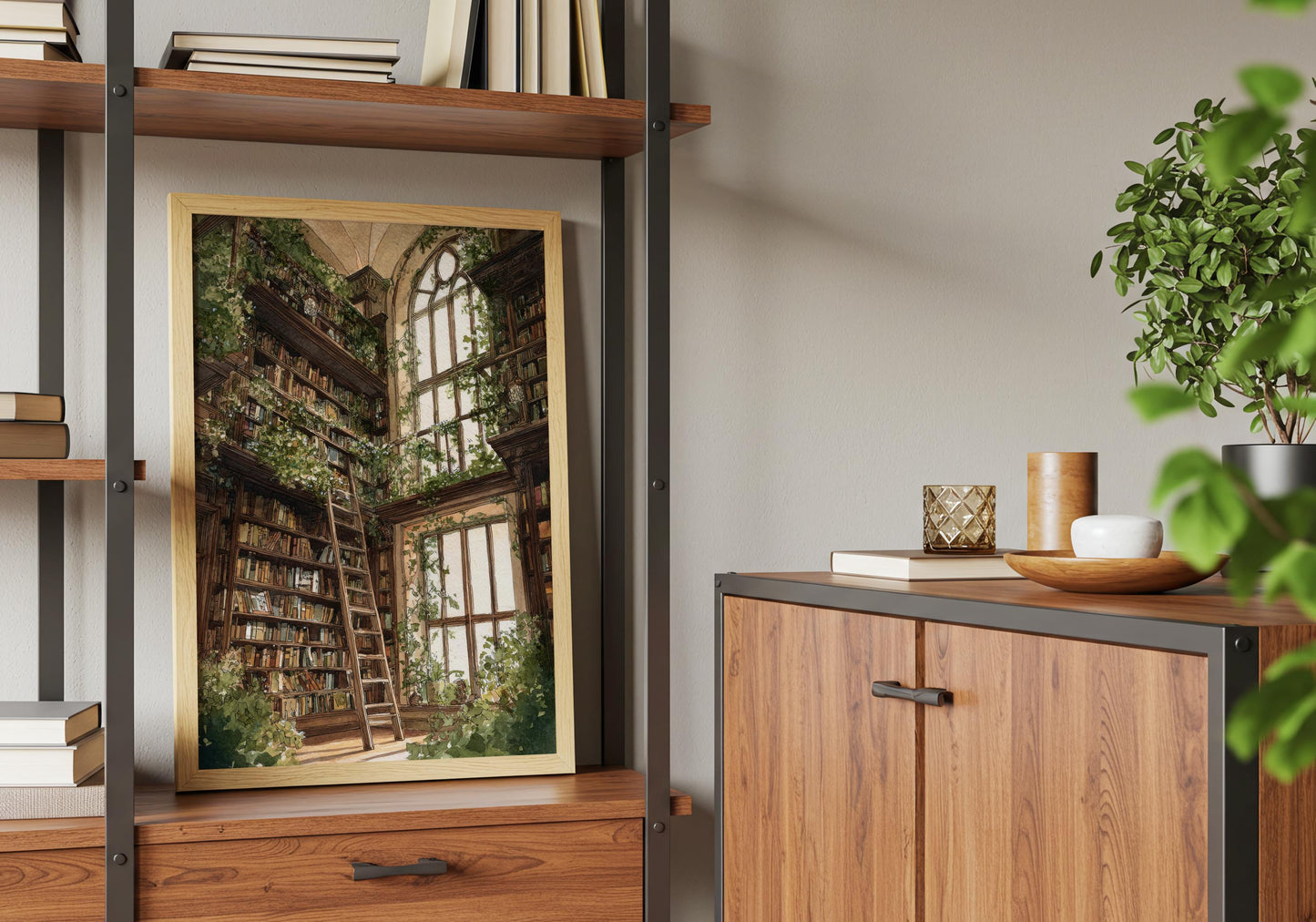 Cathedral Window Library Print | Cozy Wall Decor | Book Lover Gift | Book Nook Poster | Book Wall Art | Aesthetic Room | Reader Home Decor - Book Poster Art Print Decor Bookish