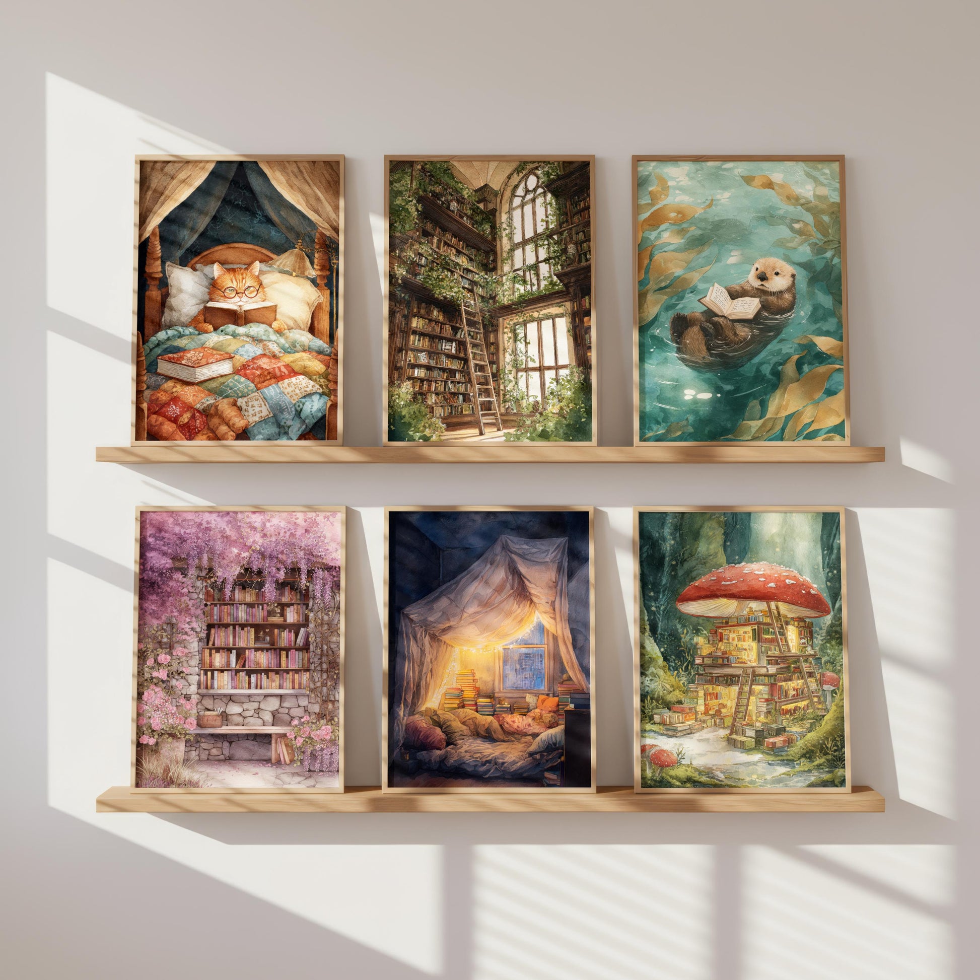 Cathedral Window Library Print | Cozy Wall Decor | Book Lover Gift | Book Nook Poster | Book Wall Art | Aesthetic Room | Reader Home Decor - Book Poster Art Print Decor Bookish