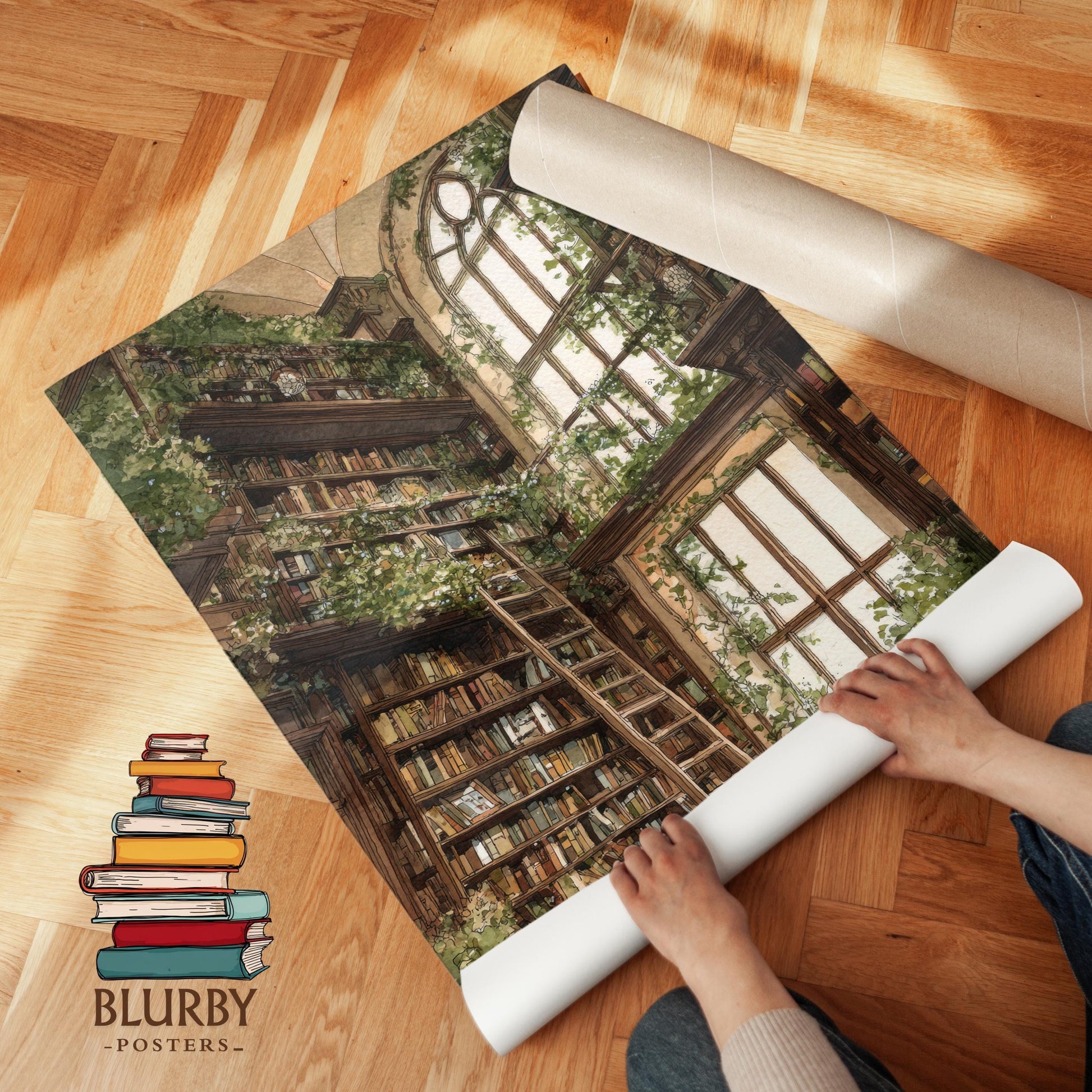 Cathedral Window Library Print | Cozy Wall Decor | Book Lover Gift | Book Nook Poster | Book Wall Art | Aesthetic Room | Reader Home Decor - Book Poster Art Print Decor Bookish