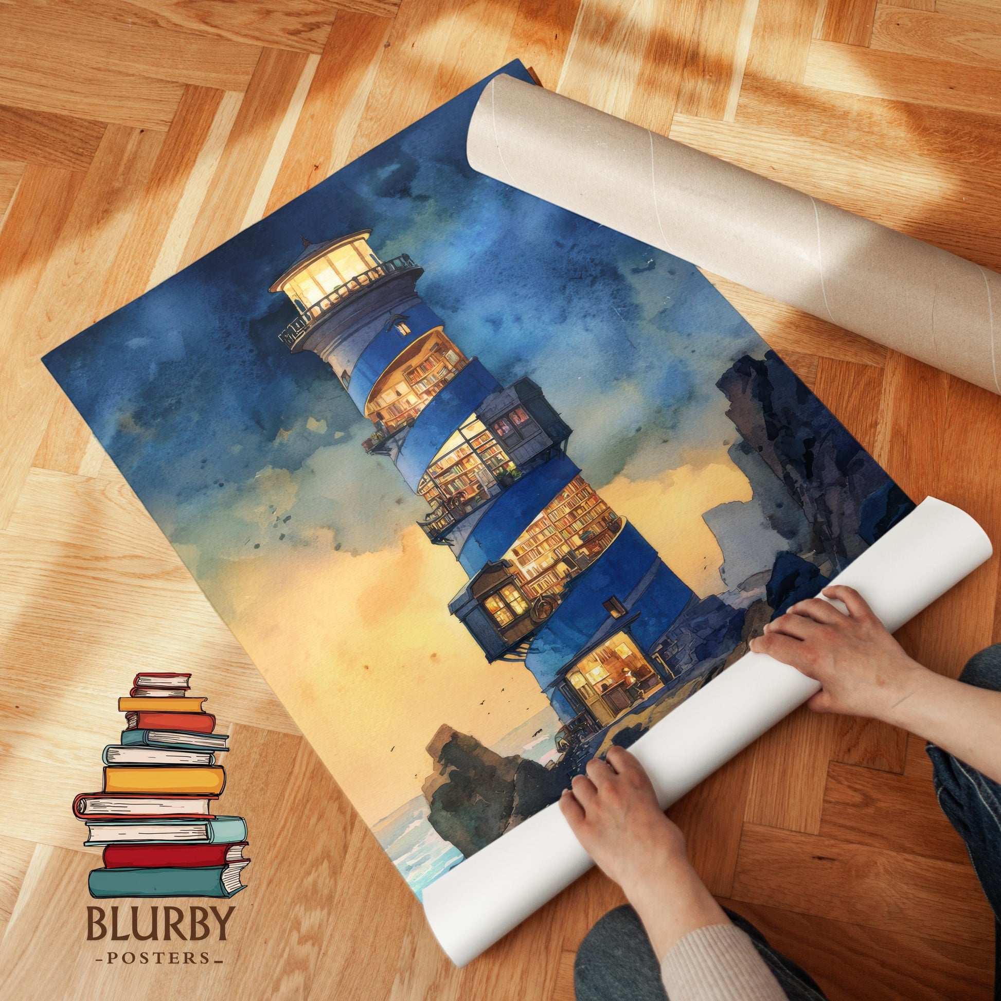 Lighthouse Spiral Library Print | Cozy Wall Decor | Book Lover Gift | Book Nook Poster | Book Wall Art | Aesthetic Room | Reader Home Decor - Book Poster Art Print Decor Bookish