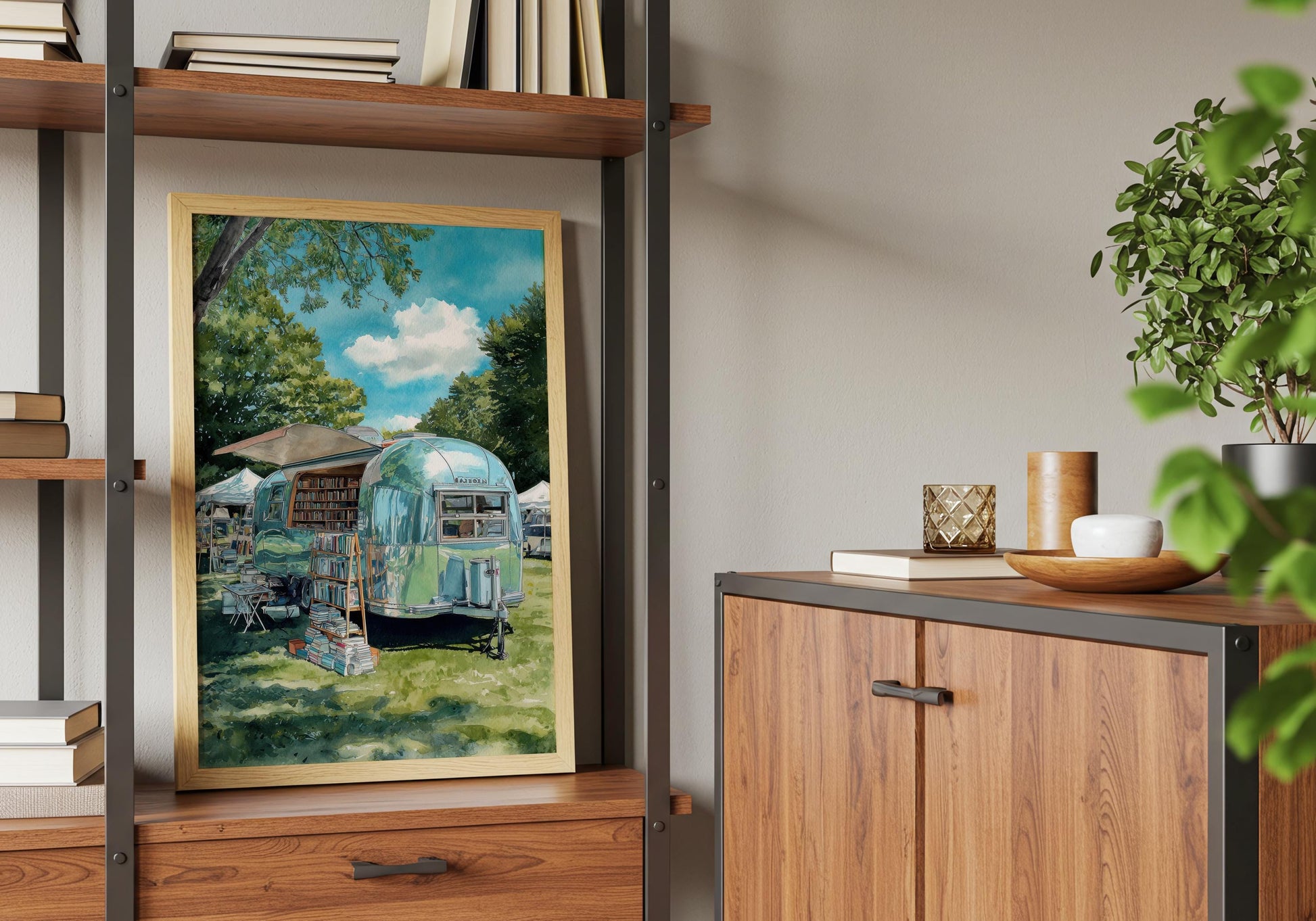 Vintage Airstream Trailer Bookshop Print | Cozy Wall Decor | Book Lover Gift | Book Nook Poster | Book Art | Aesthetic Room | Reader Decor - Book Poster Art Print Decor Bookish