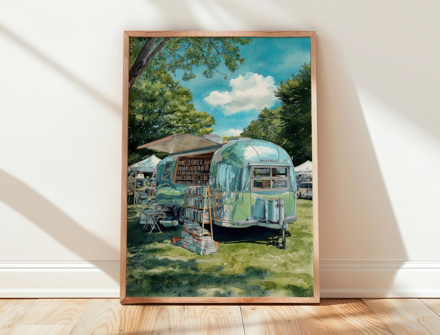 Vintage Airstream Trailer Bookshop Print | Cozy Wall Decor | Book Lover Gift | Book Nook Poster | Book Art | Aesthetic Room | Reader Decor - Book Poster Art Print Decor Bookish