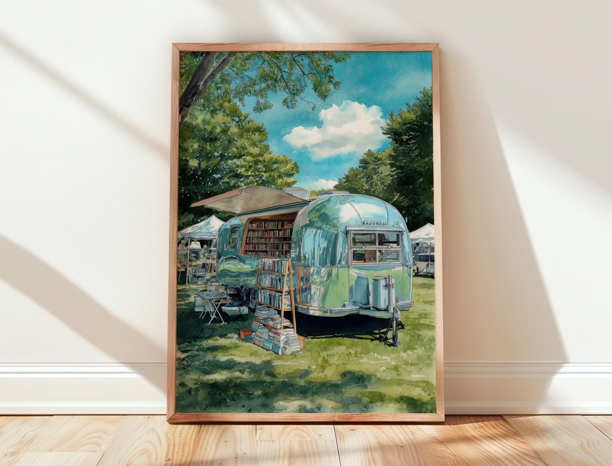 Vintage Airstream Trailer Bookshop Print | Cozy Wall Decor | Book Lover Gift | Book Nook Poster | Book Art | Aesthetic Room | Reader Decor - Book Poster Art Print Decor Bookish