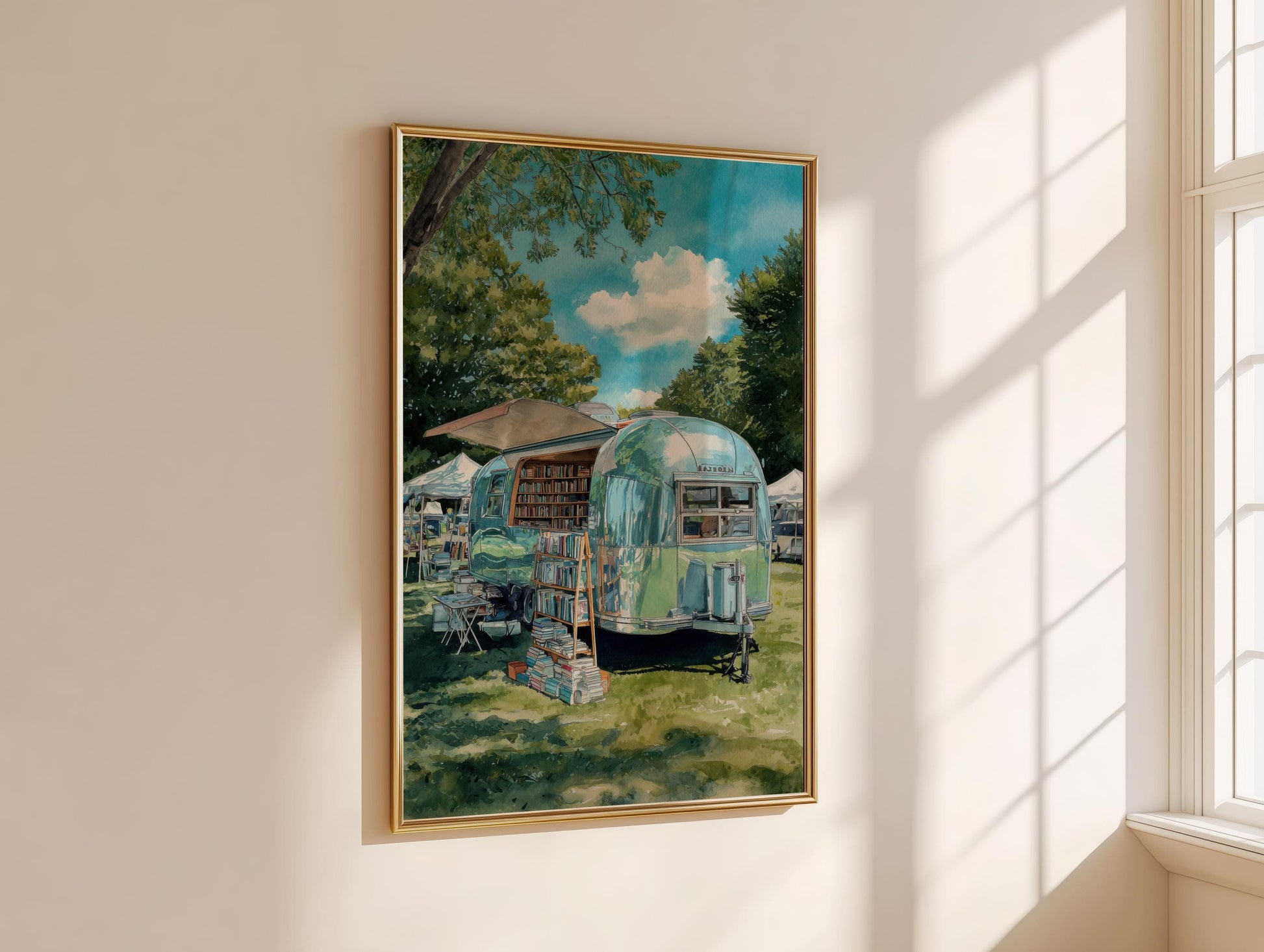 Vintage Airstream Trailer Bookshop Print | Cozy Wall Decor | Book Lover Gift | Book Nook Poster | Book Art | Aesthetic Room | Reader Decor - Book Poster Art Print Decor Bookish