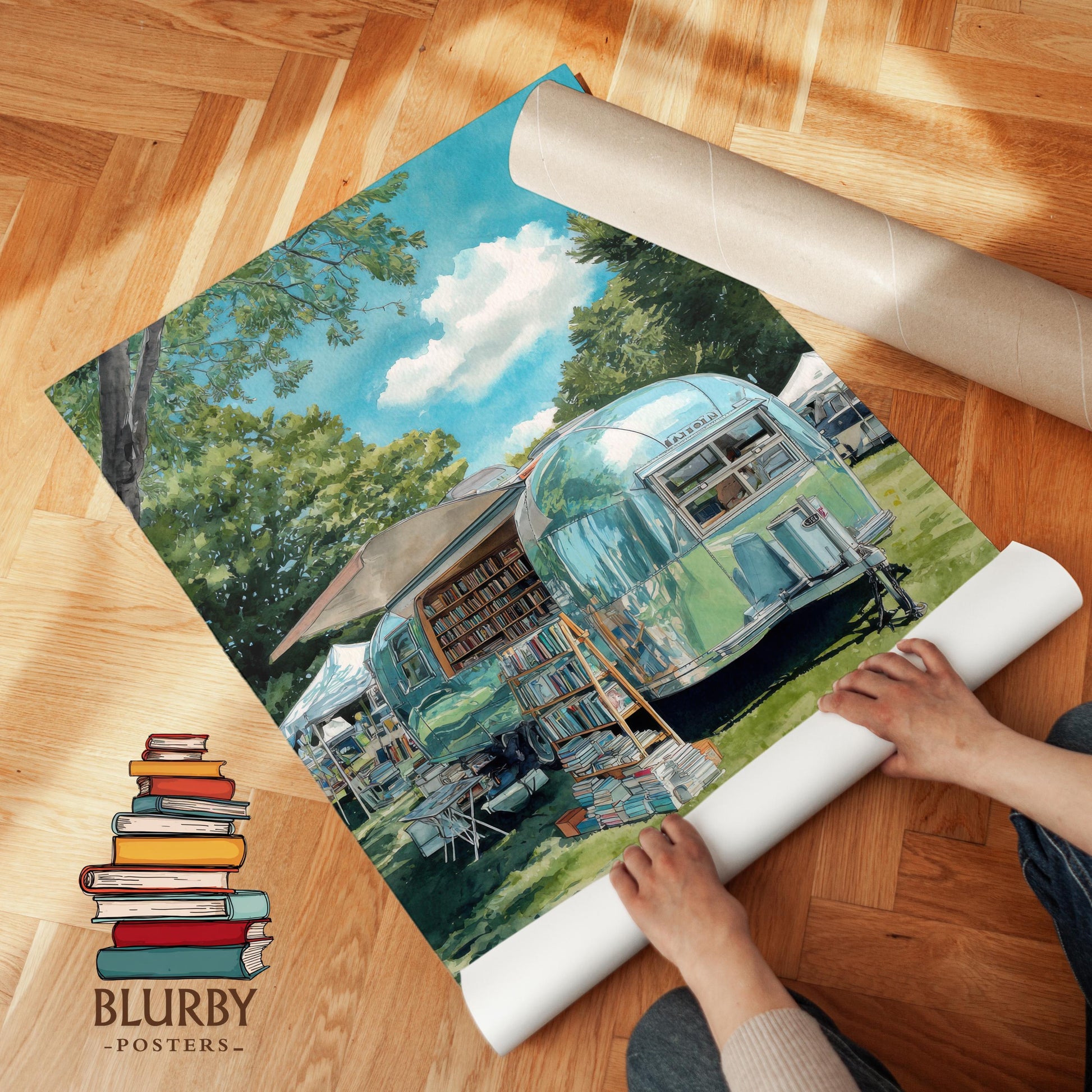 Vintage Airstream Trailer Bookshop Print | Cozy Wall Decor | Book Lover Gift | Book Nook Poster | Book Art | Aesthetic Room | Reader Decor - Book Poster Art Print Decor Bookish