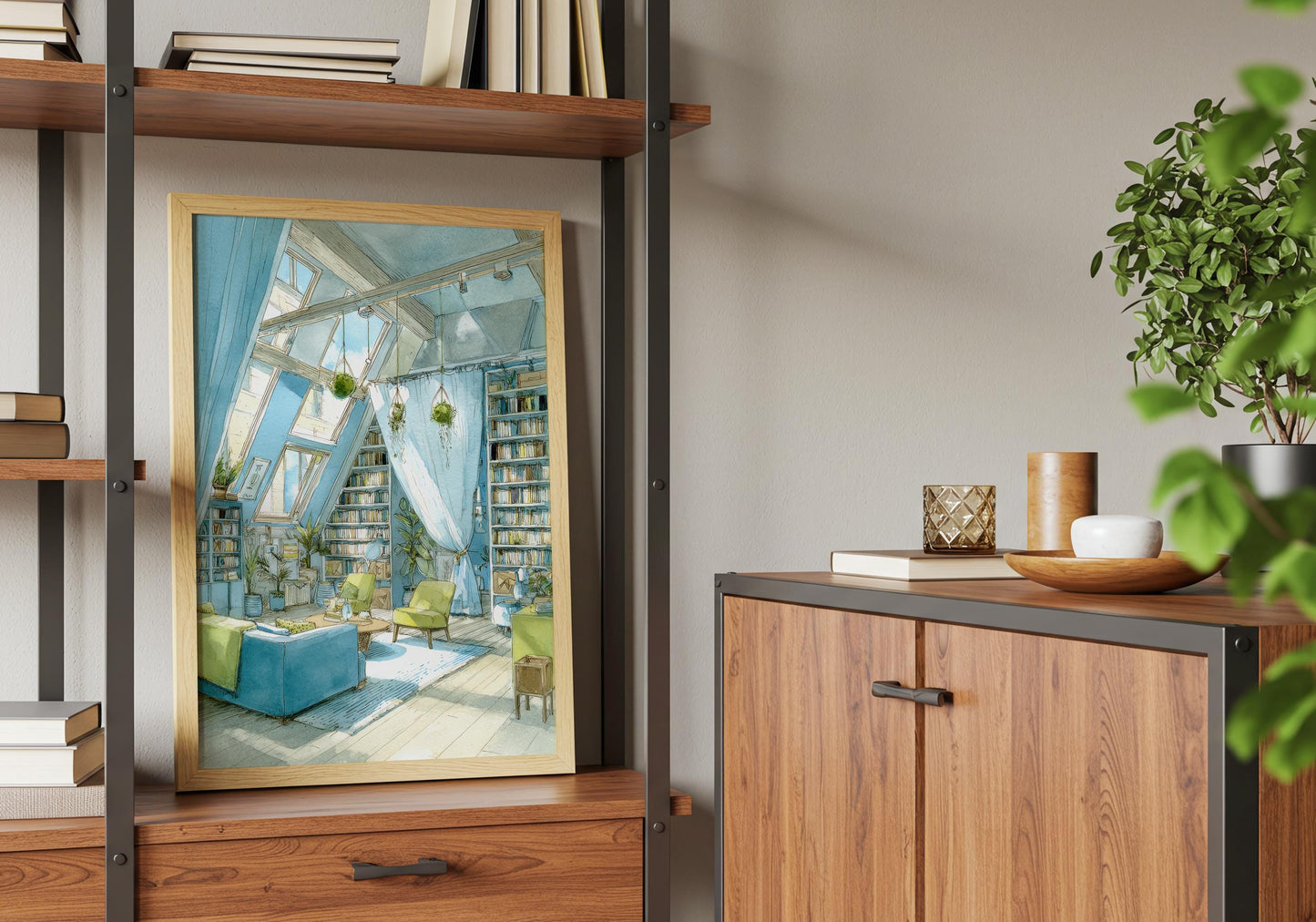 Attic Loft Library Print | Cozy Wall Decor | Book Lover Gift | Book Nook Poster | Book Artwork | Aesthetic Room Decor | Reader Home Decor - Book Poster Art Print Decor Bookish